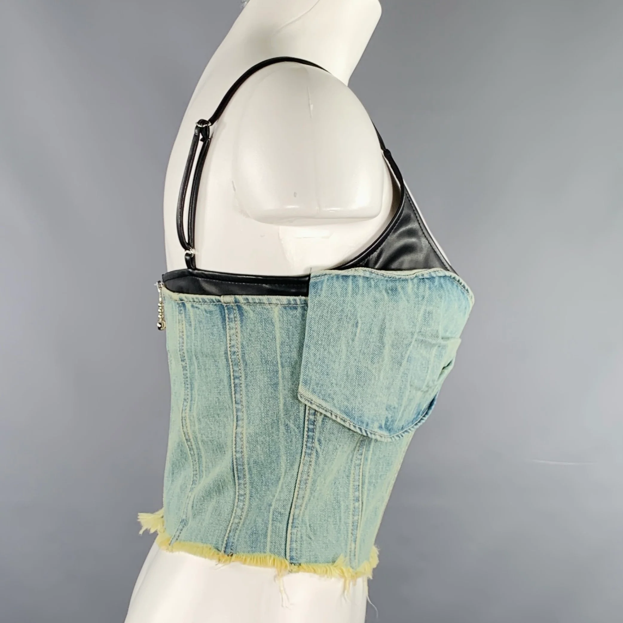 PRIVATE POLICY Size L Twist Front Black Denim Acid Wash Bustier Casual Top - Image 2