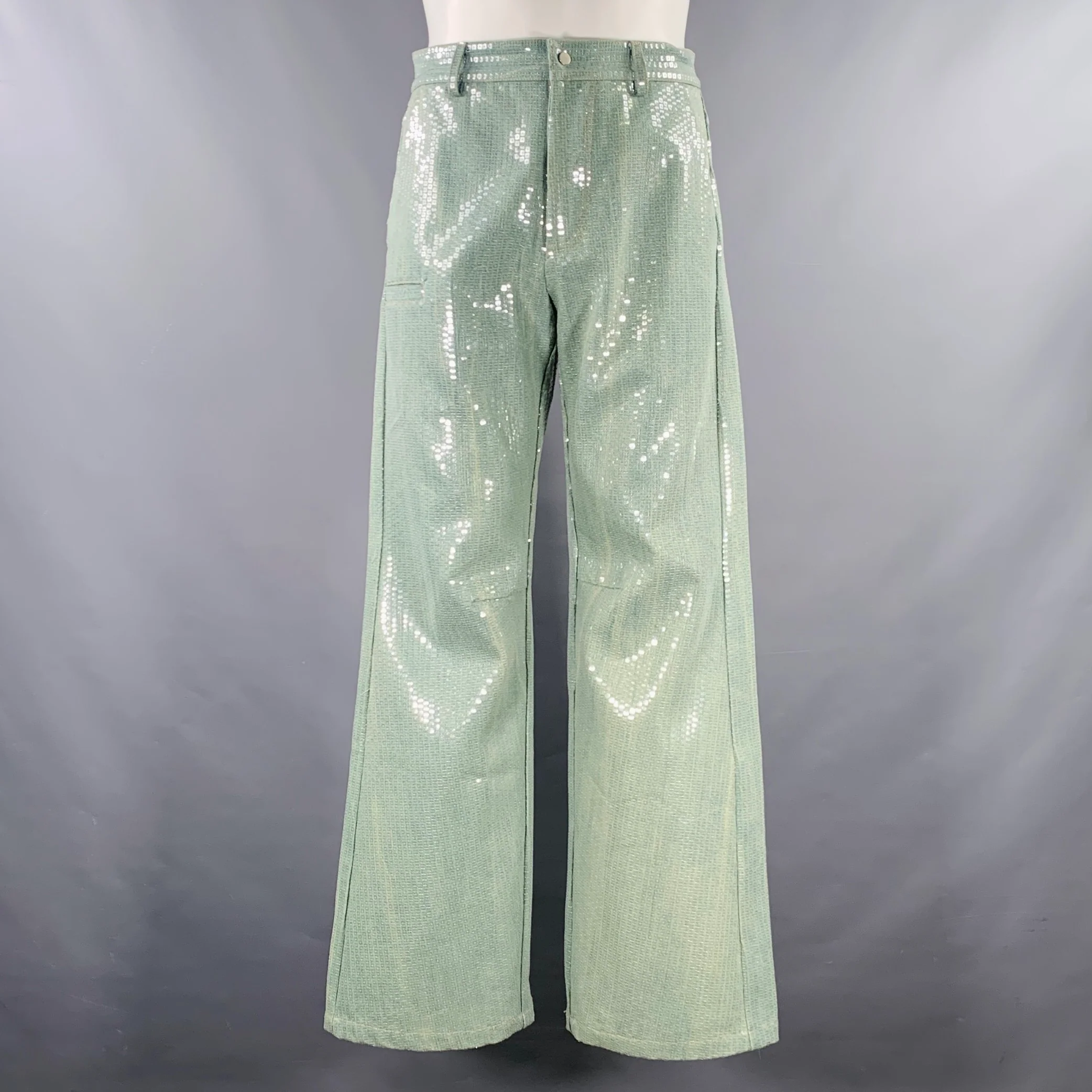 PRIVATE POLICY Size M Blue Clear Sequined Denim Wide Leg Dress Pants