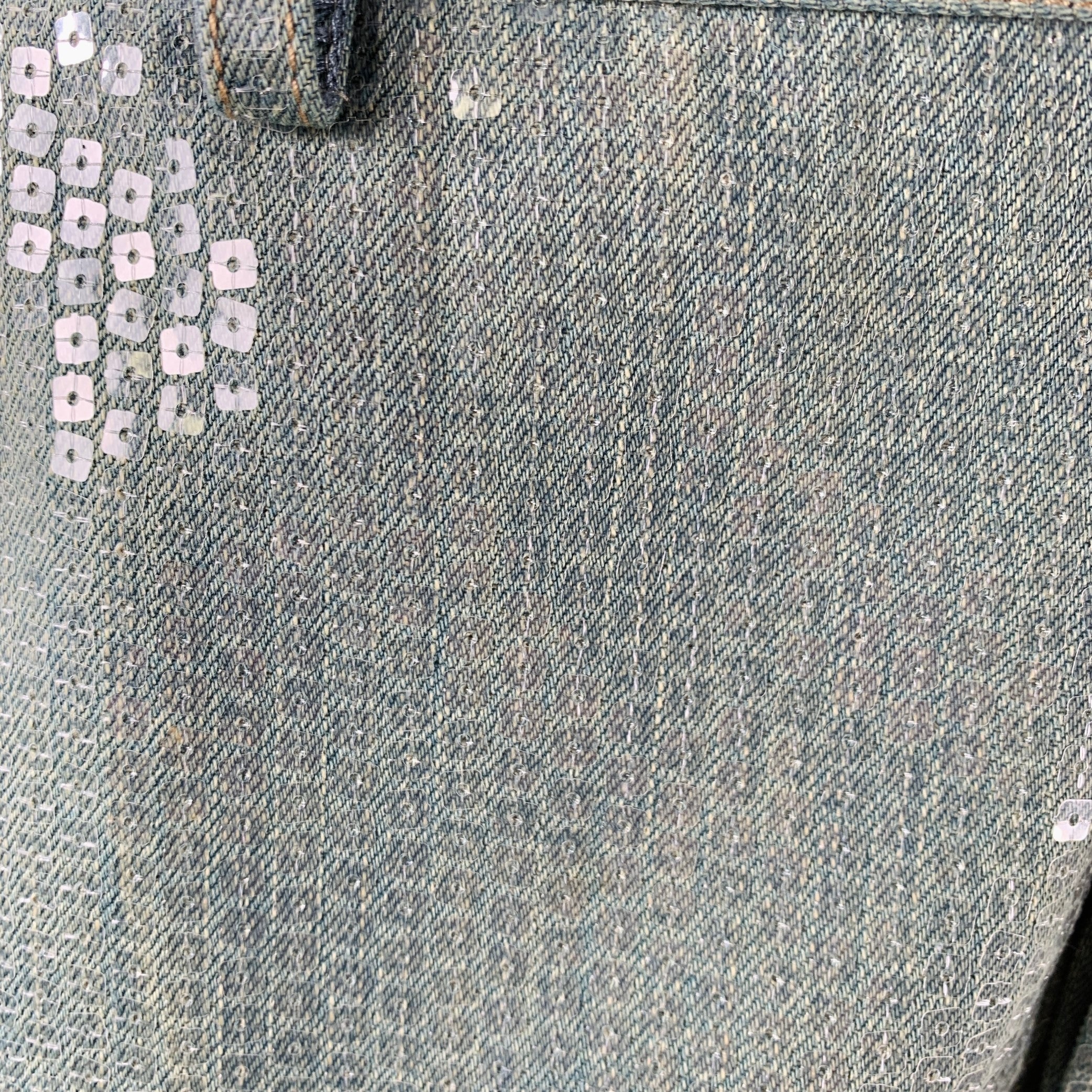 PRIVATE POLICY Size M Blue Clear Sequined Denim Wide Leg Dress Pants - Image 2