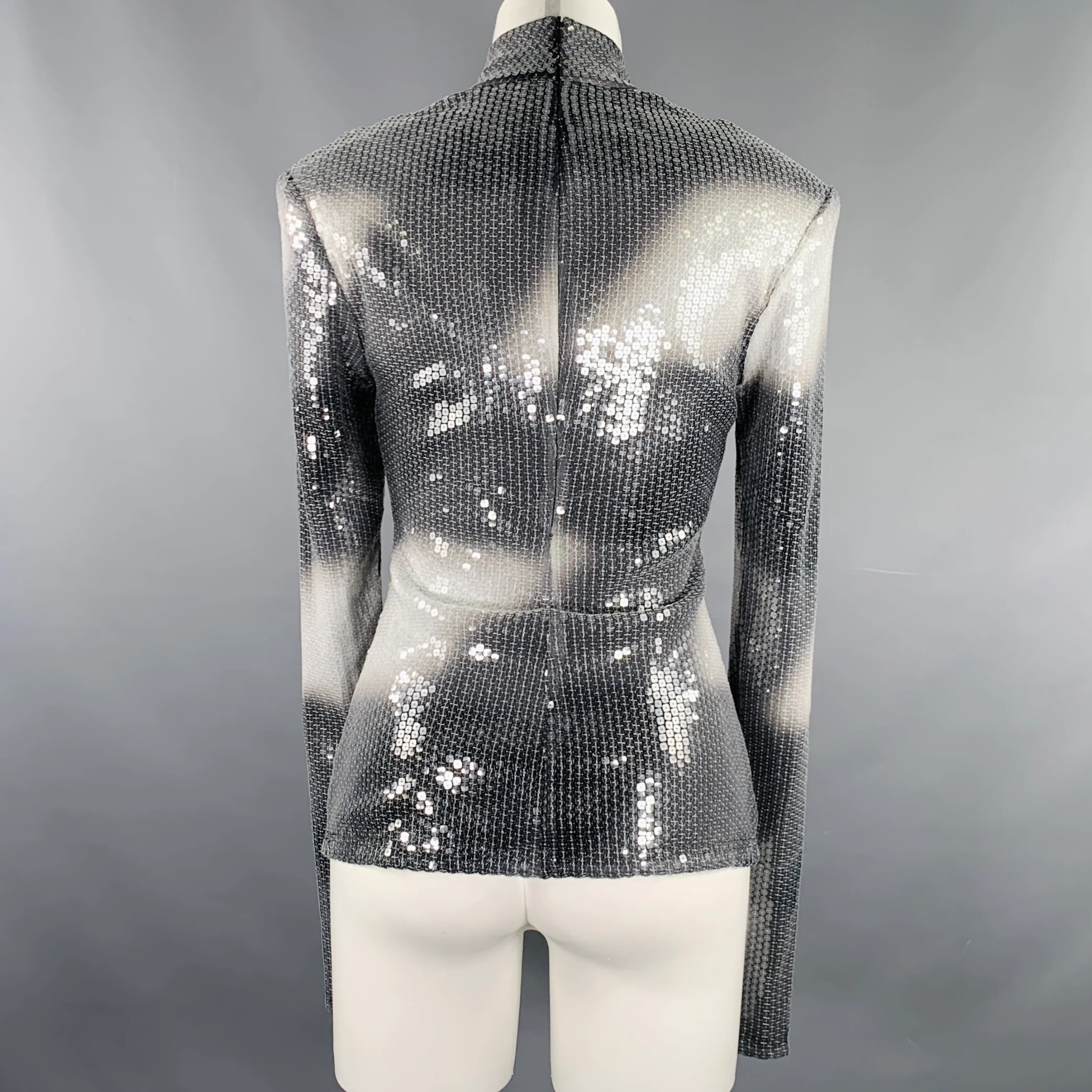 PRIVATE POLICY Size M Grey White Polyester Blend Sequined Dress Top - Image 4