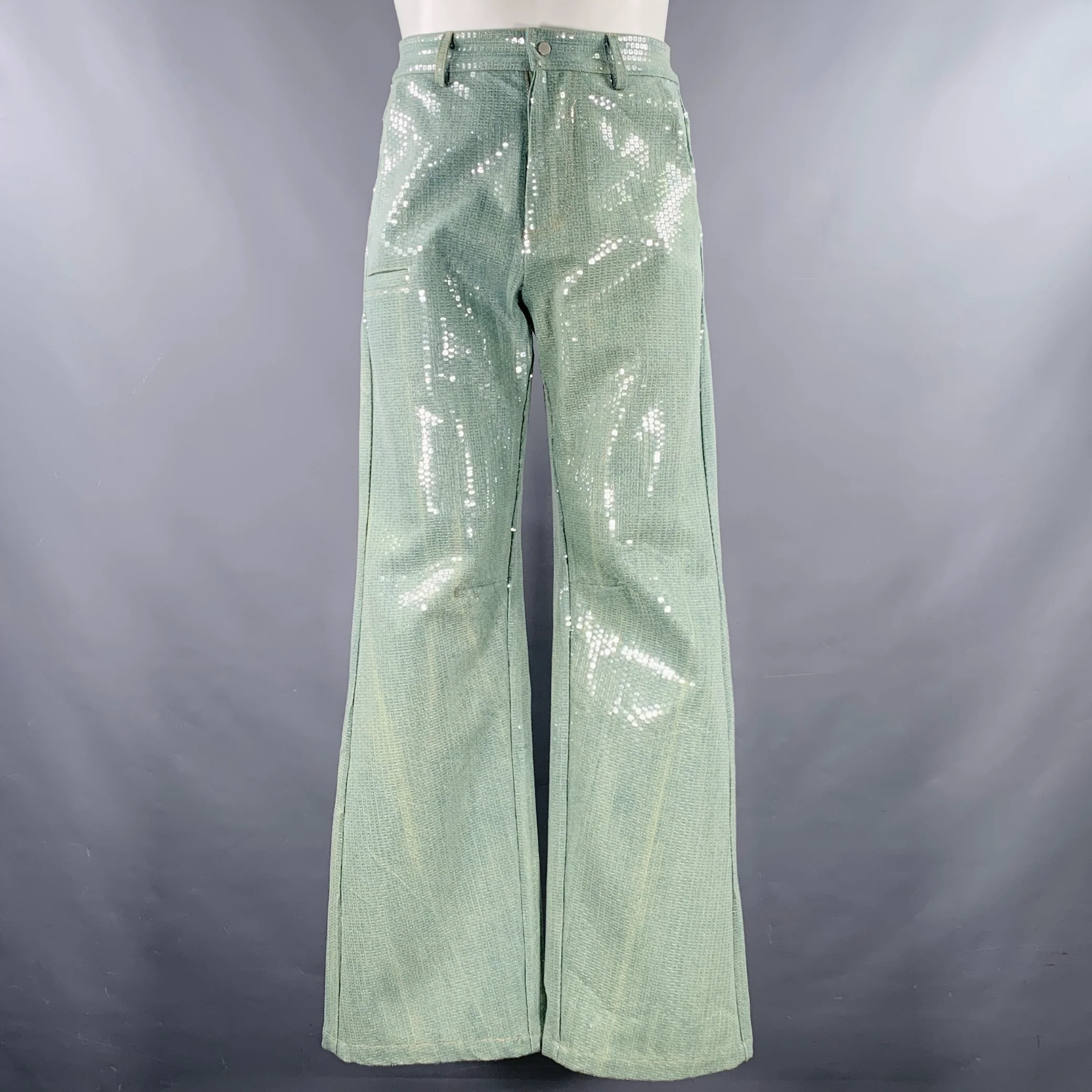 PRIVATE POLICY Size S Blue Clear Sequined Denim Wide Leg Dress Pants