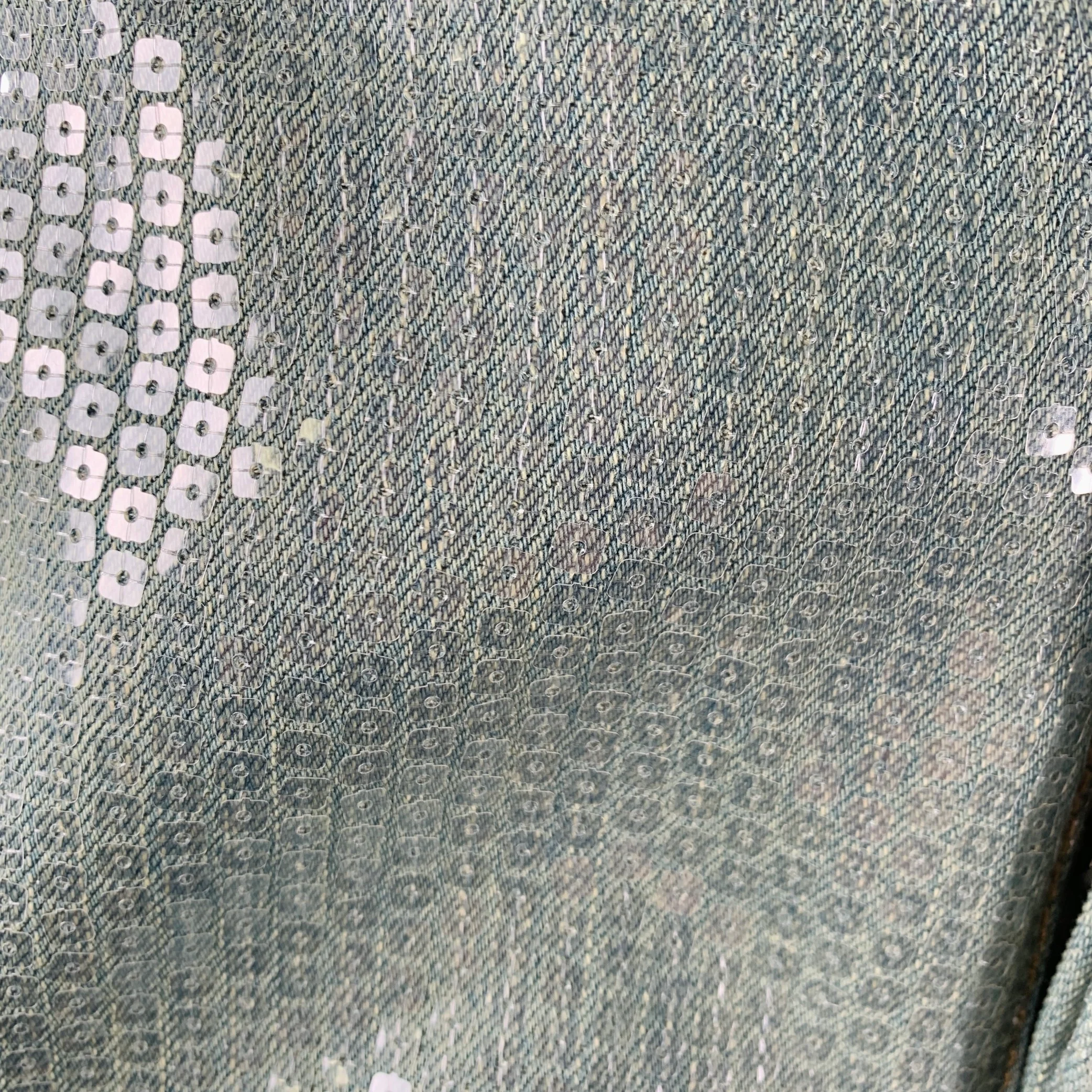 PRIVATE POLICY Size S Blue Clear Sequined Denim Wide Leg Dress Pants - Image 2