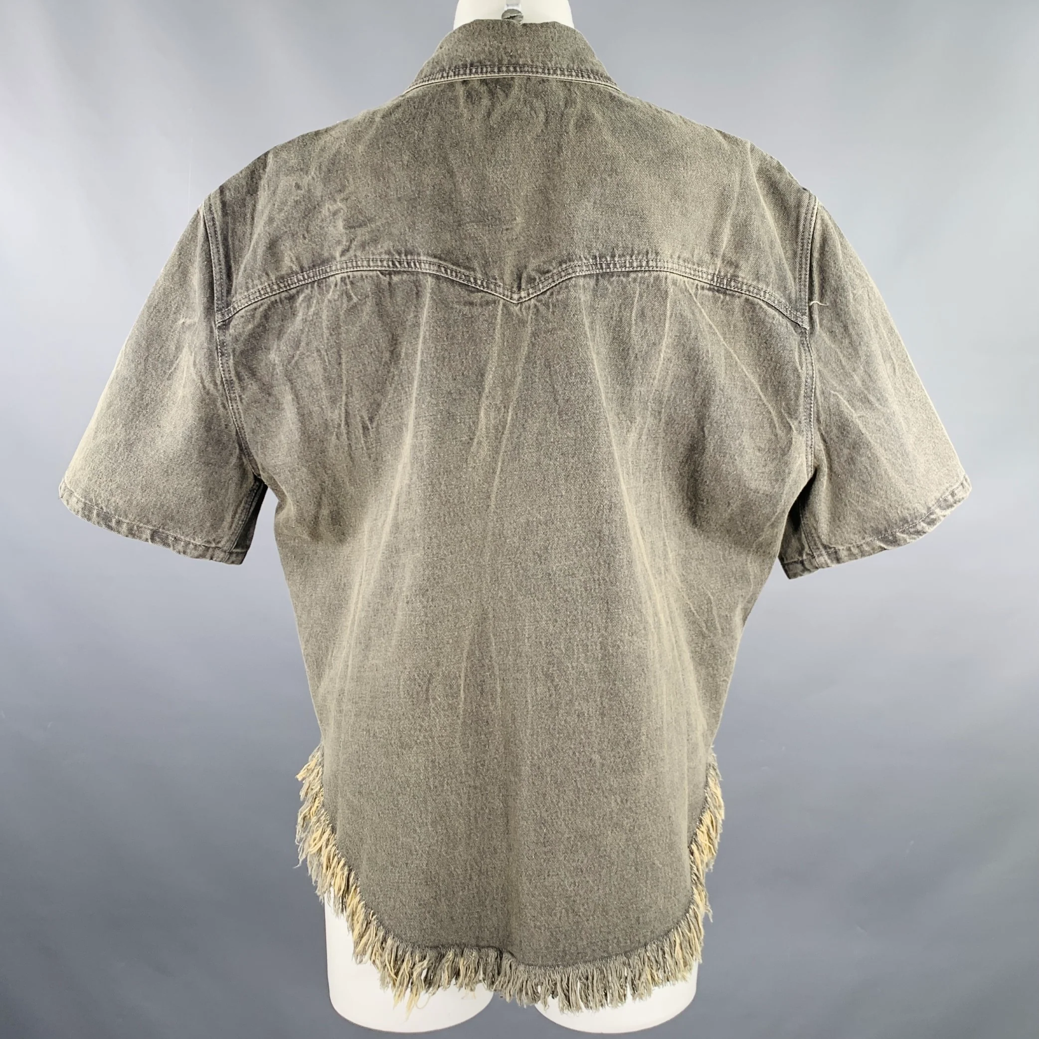 PRIVATE POLICY Size S Grey Washed Raw Edge Cropped Denim Shirt - Image 3