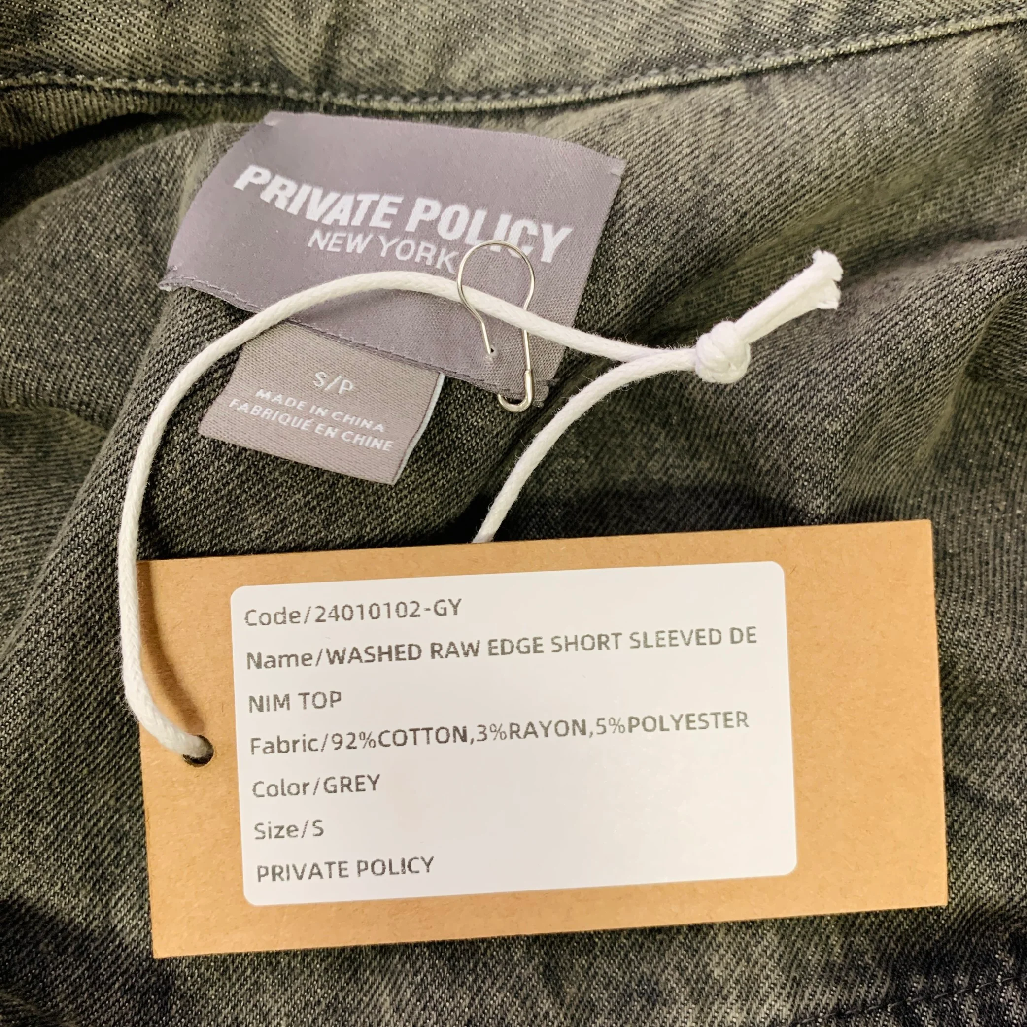 PRIVATE POLICY Size S Grey Washed Raw Edge Cropped Denim Shirt - Image 4