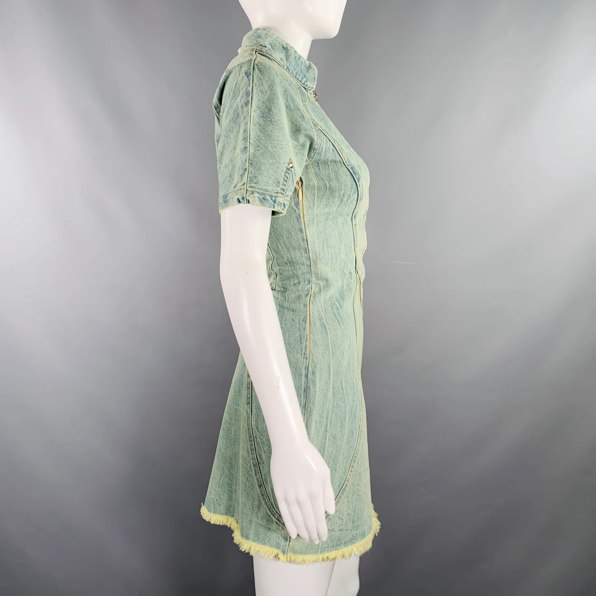 PRIVATE POLICY Size XS Blue Denim Acid Wash Mini Dress - Image 3