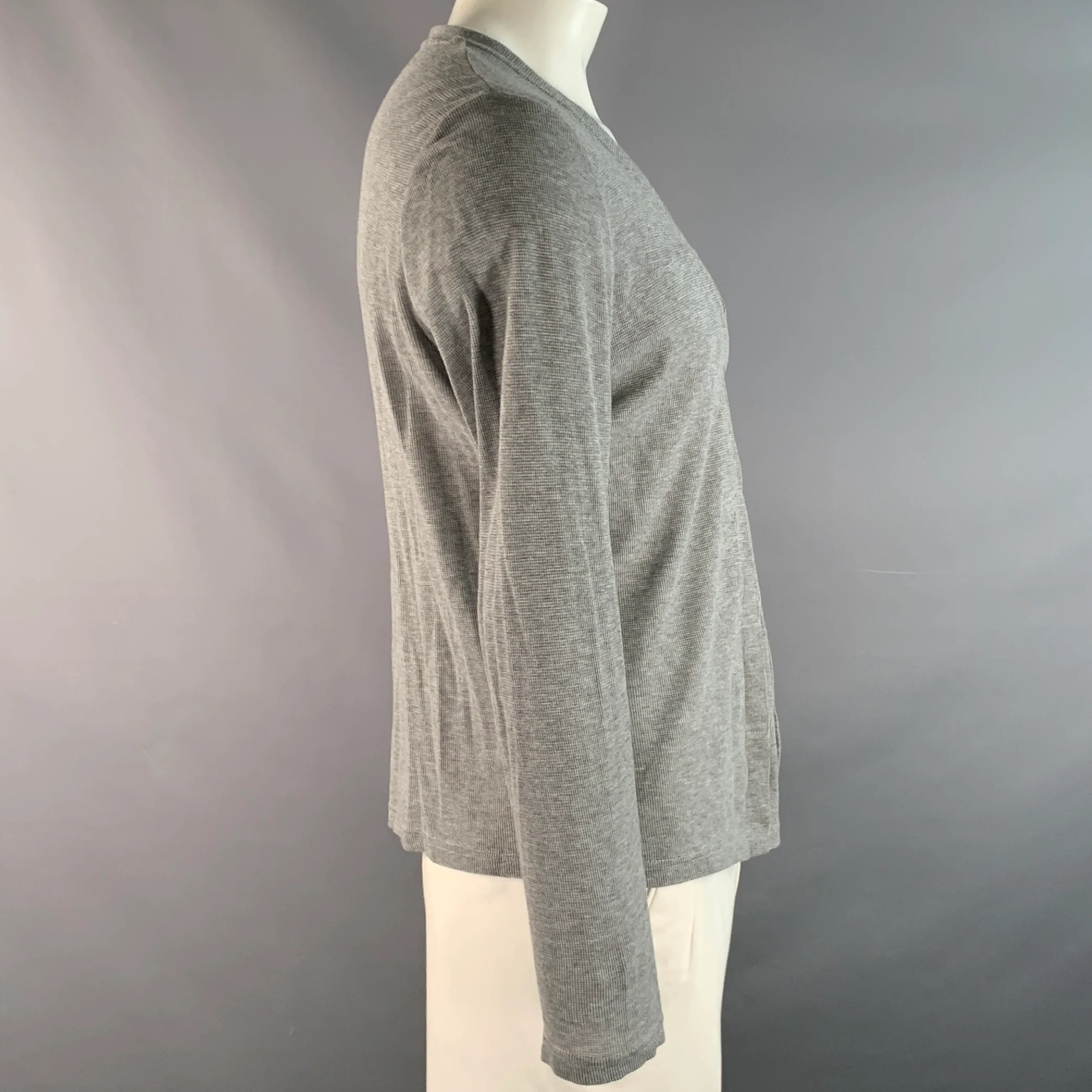 PRIVATE STOCK Size L Grey Heather Merino Wool / Cotton Pleated Cardigan - Image 2
