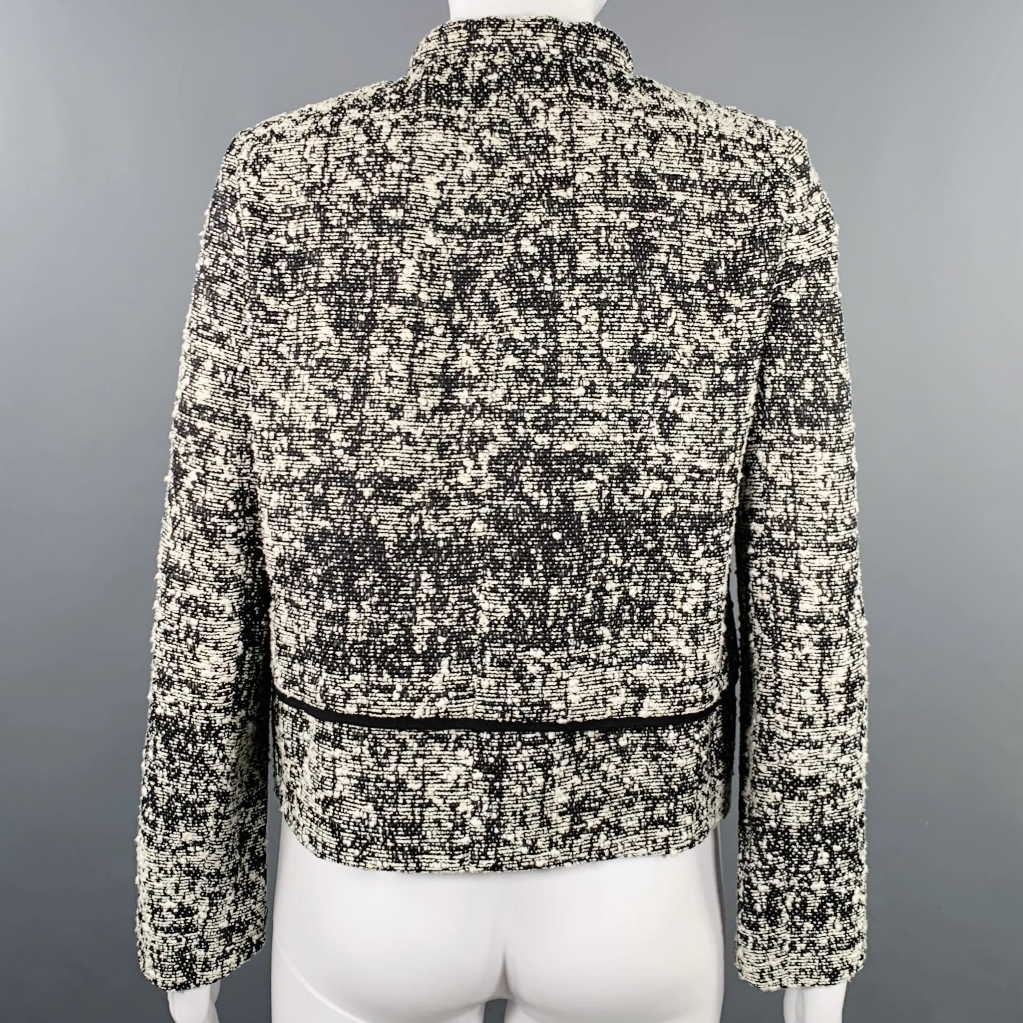 PROENZA SCHOULER Size 2 Black White Cotton Blend Boucle Snaps Jacket Blazer - Image 4