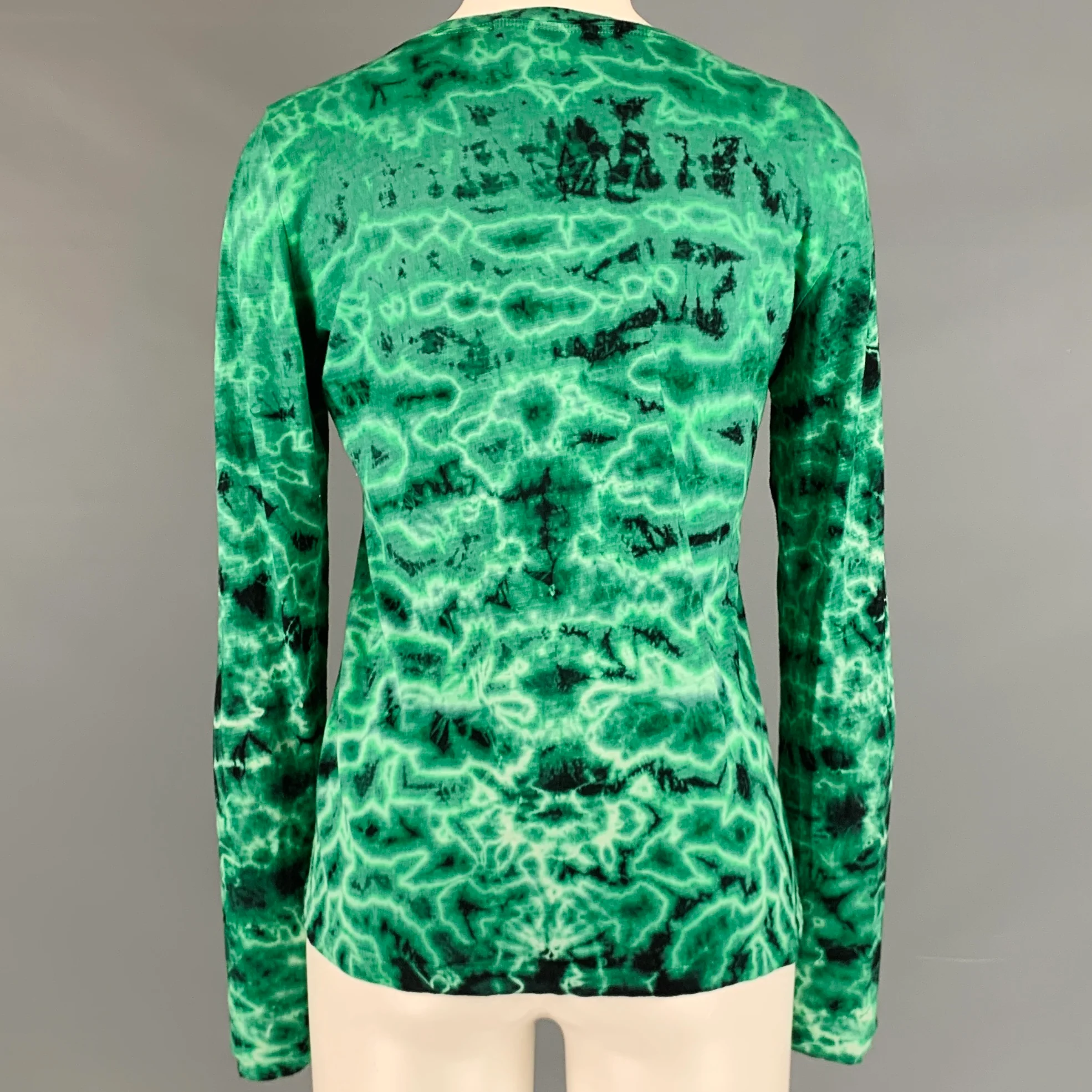 PROENZA SCHOULER Size S Green Black Cotton Tie Dye Long Sleeve Casual Top - Image 3