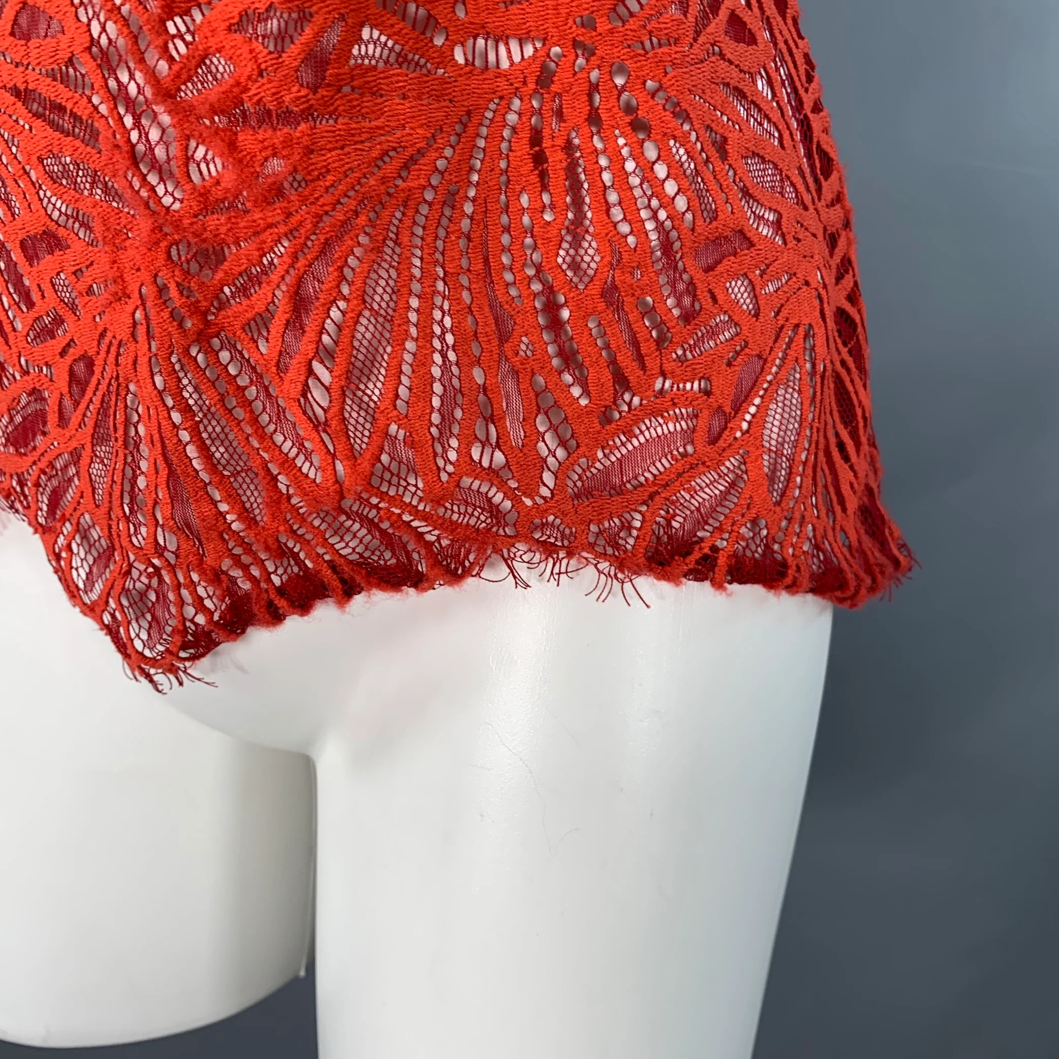 PROENZA SCHOULER Size S Red Orange Lace Raw Edge Casual Top - Image 5