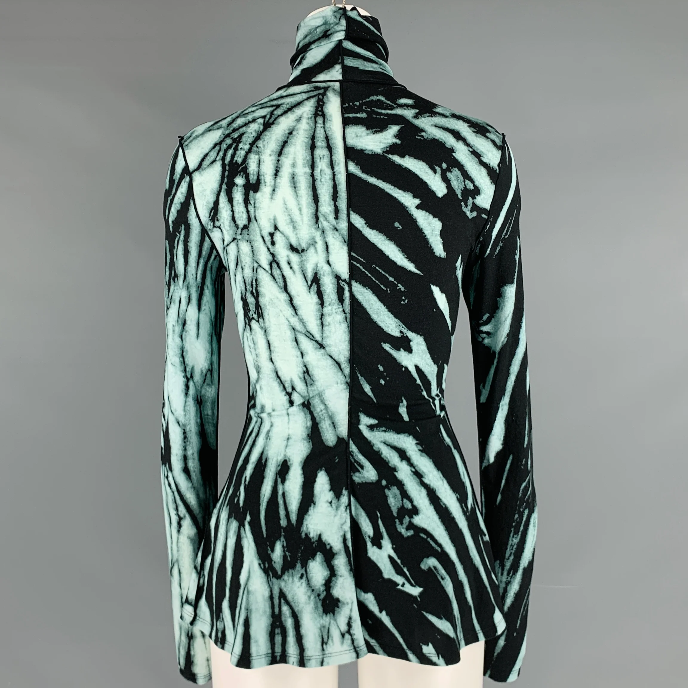 PROENZA SCHOULER Size XS Black Green Rayon Blend Marbled Casual Top - Image 4