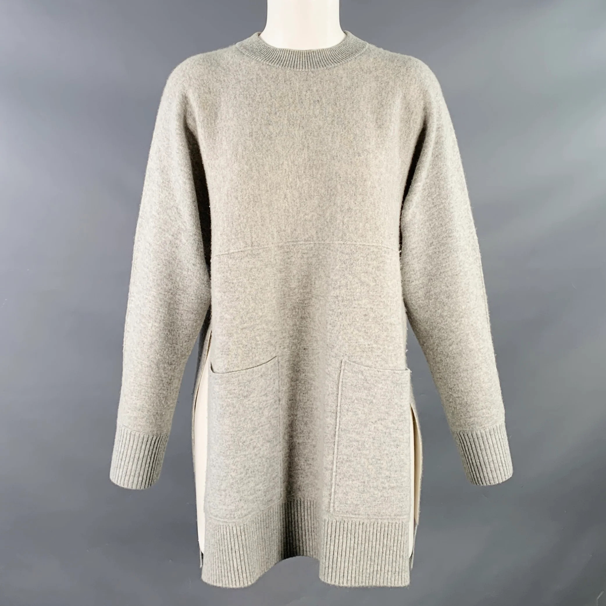 PROENZA SCHOULER Size XS Heather Grey Cashmere Blend Crew Neck Large Pockets Pullover