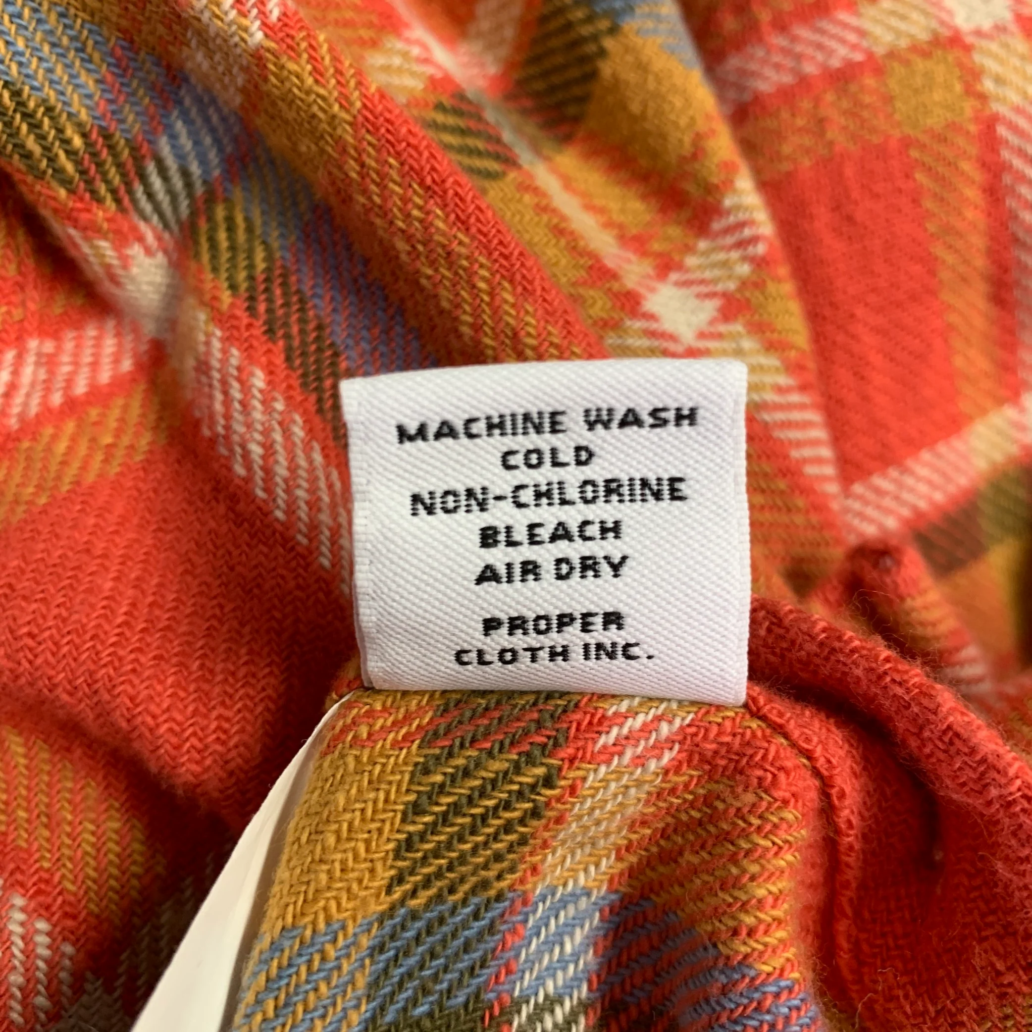 PROPER CLOTH Size M Orange White Green Plaid Cotton Long Sleeve Shirt - Image 6