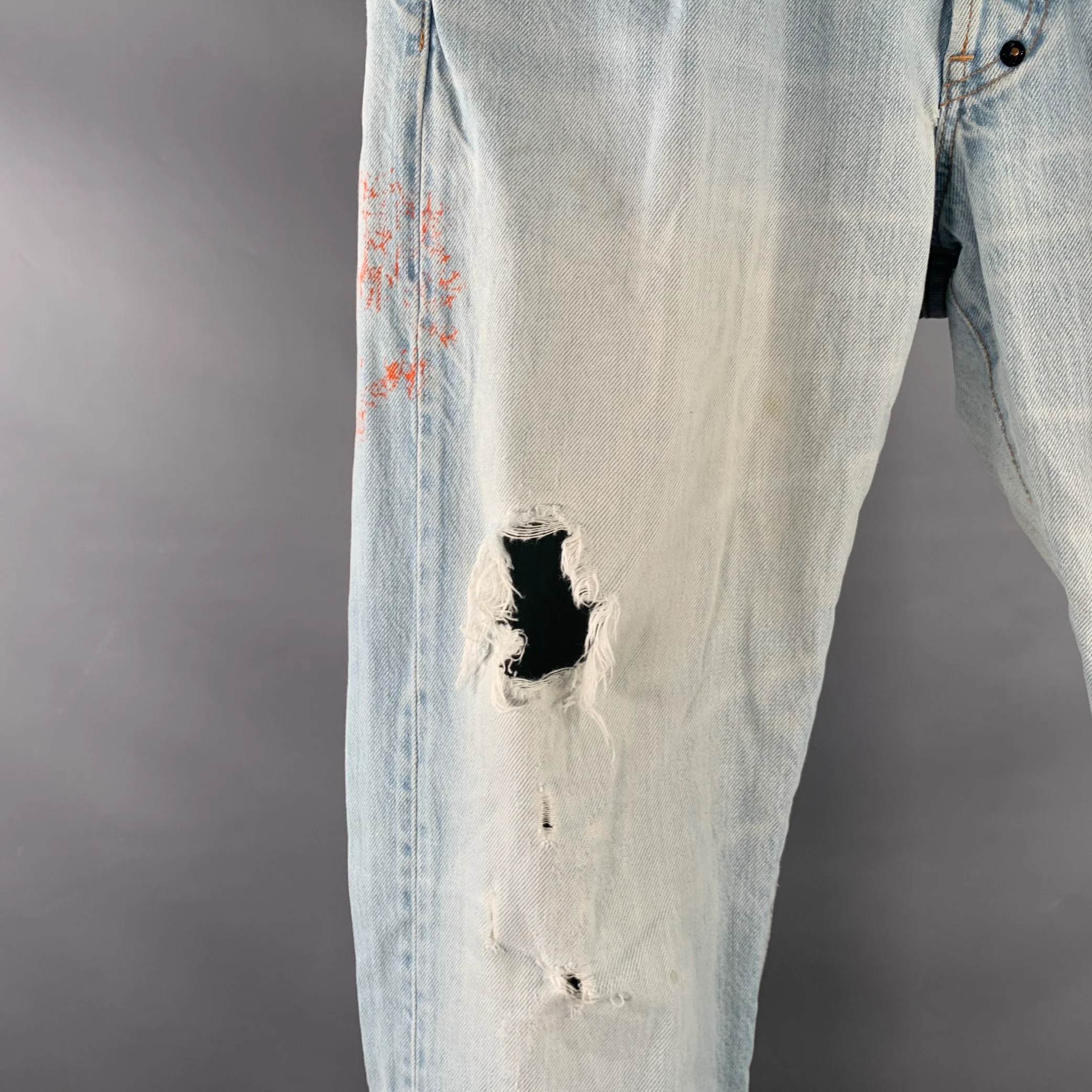 PRPS Size 28 Blue Distressed Cotton Straight Slim Five Pockets Jeans - Image 2