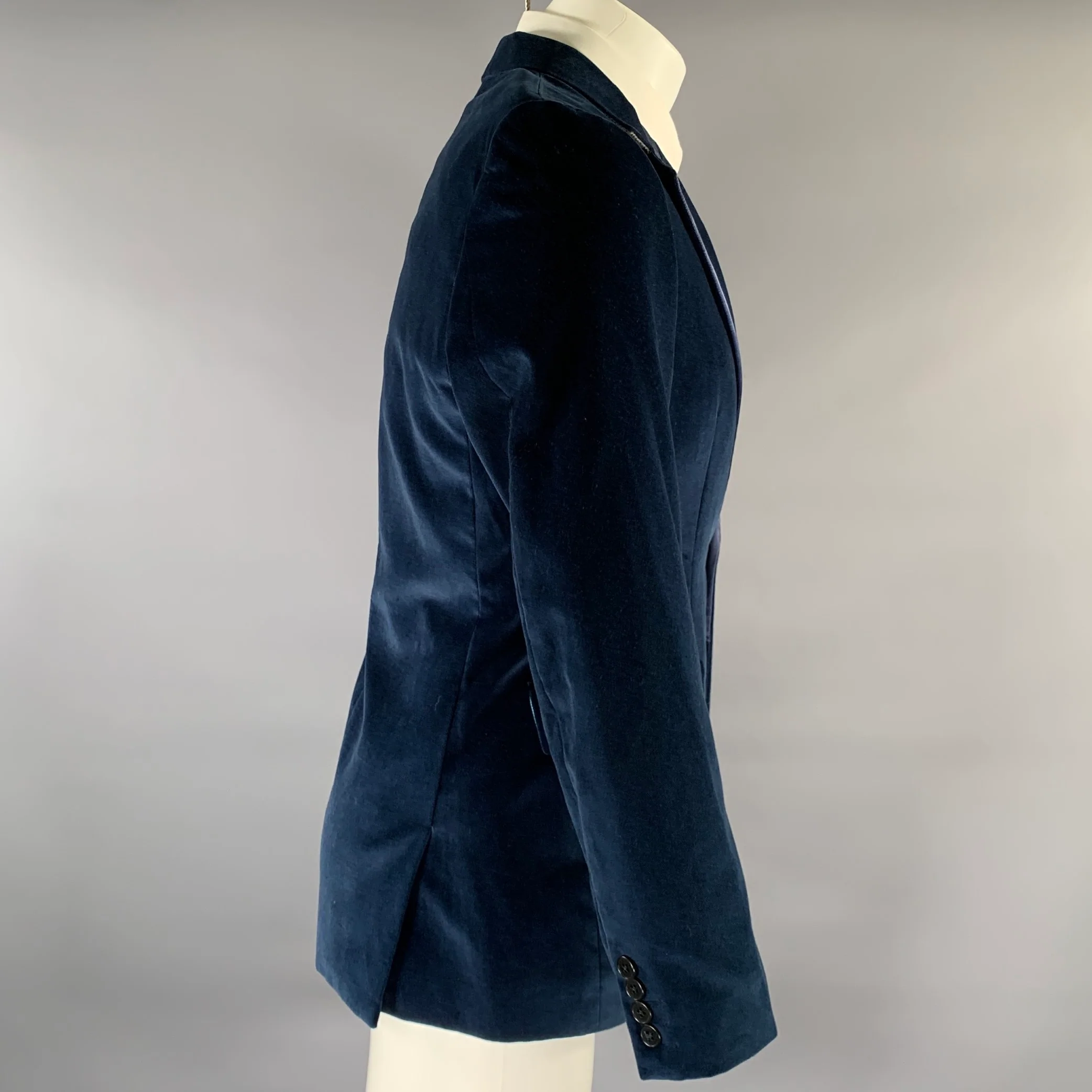 PS by PAUL SMITH Chest Size 38 Navy Velvet Cotton Notch Lapel Sport Coat - Image 3