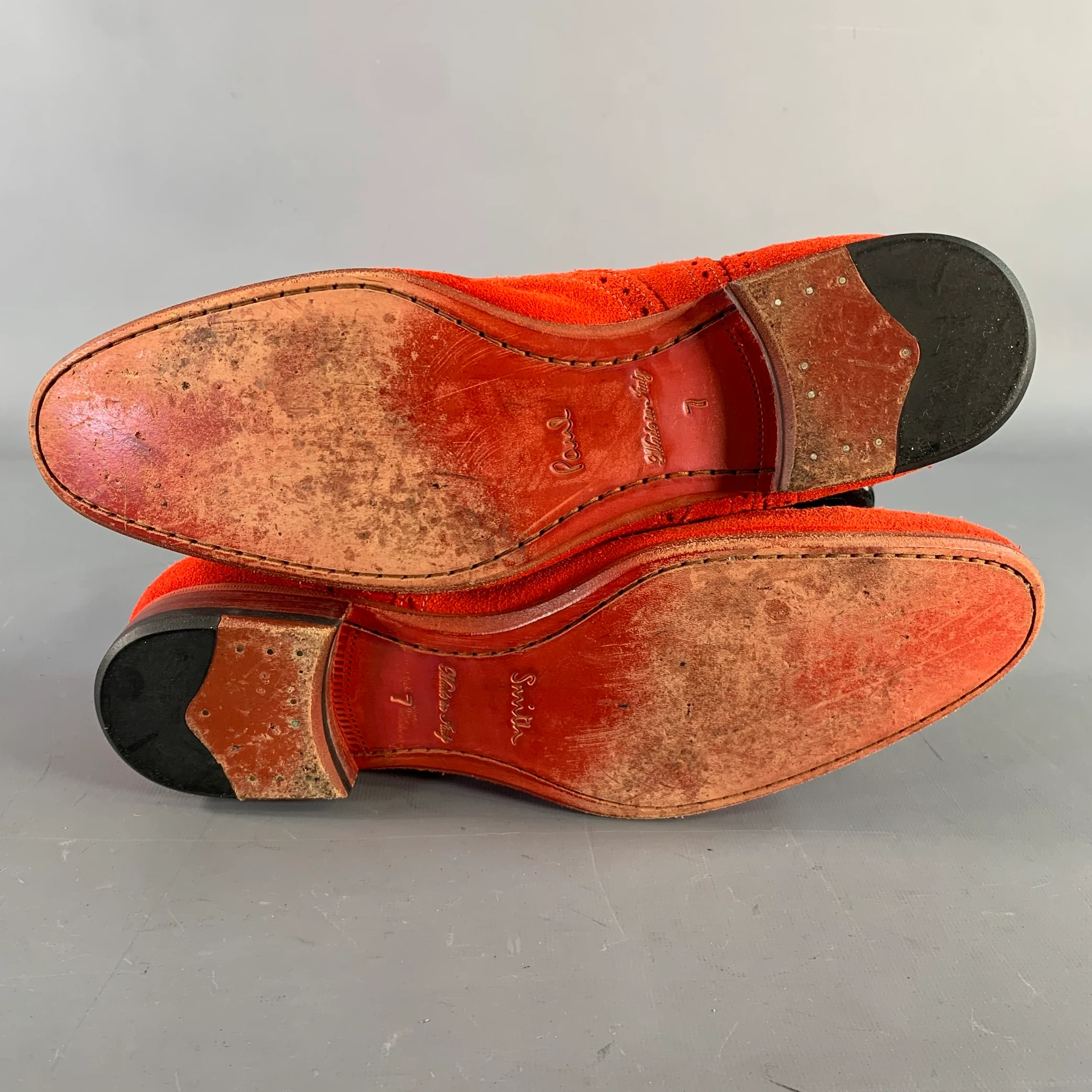 PS by PAUL SMITH Size 8 Red Orange Perforated Suede Wingtip Lace-Up Shoes - Image 6