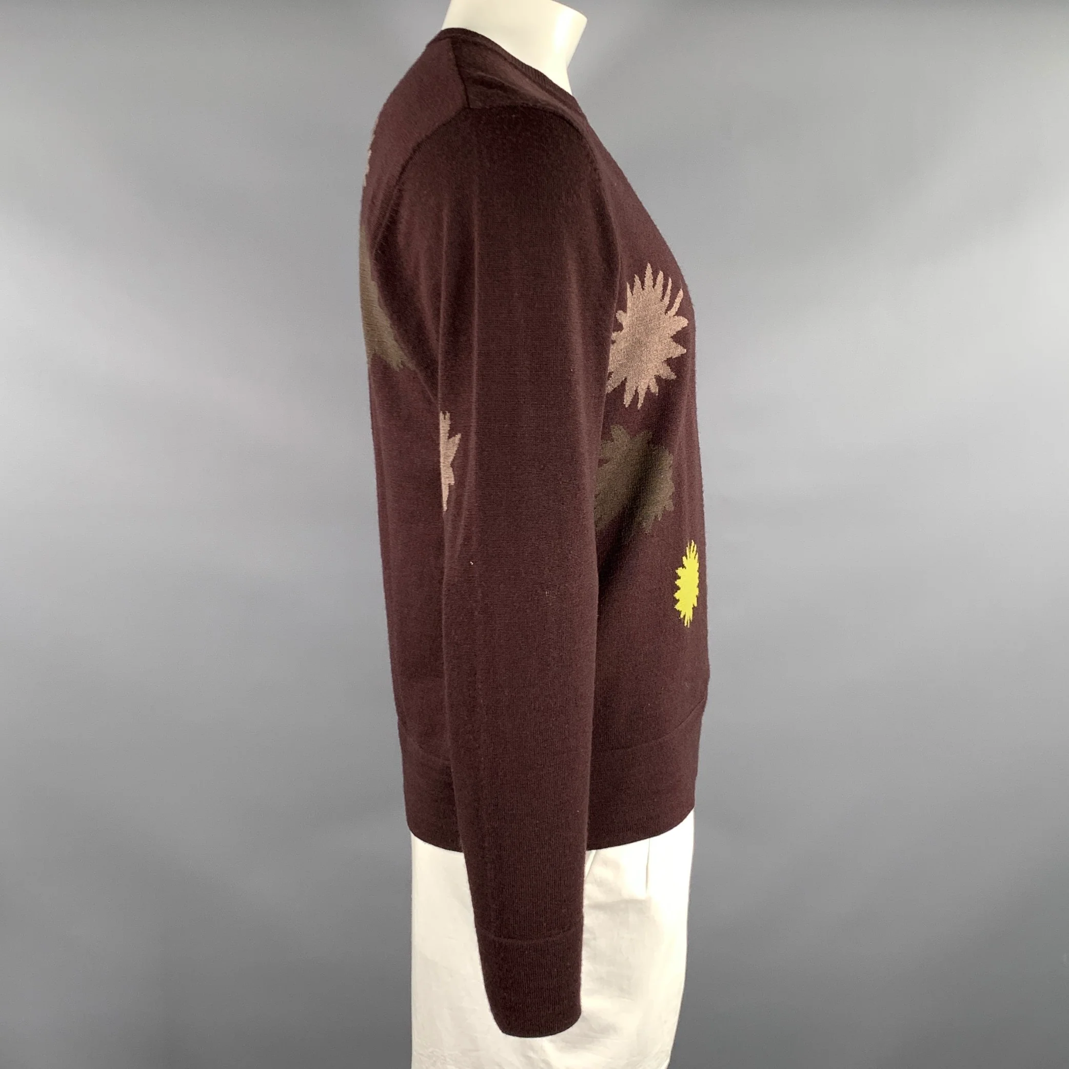 PS by PAUL SMITH Size L Brown Maroon Geometric Merino Wool Ribbed Pullover - Image 2