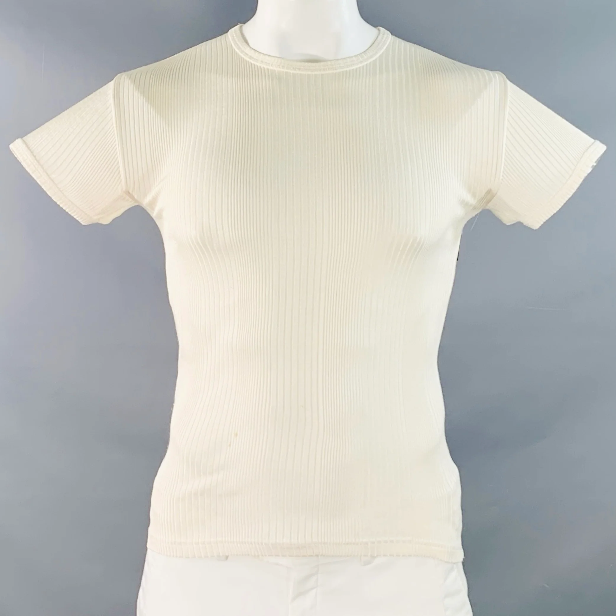 PS by PAUL SMITH Size L Cream Rib Knit Polyamide Crew Neck T-shirt
