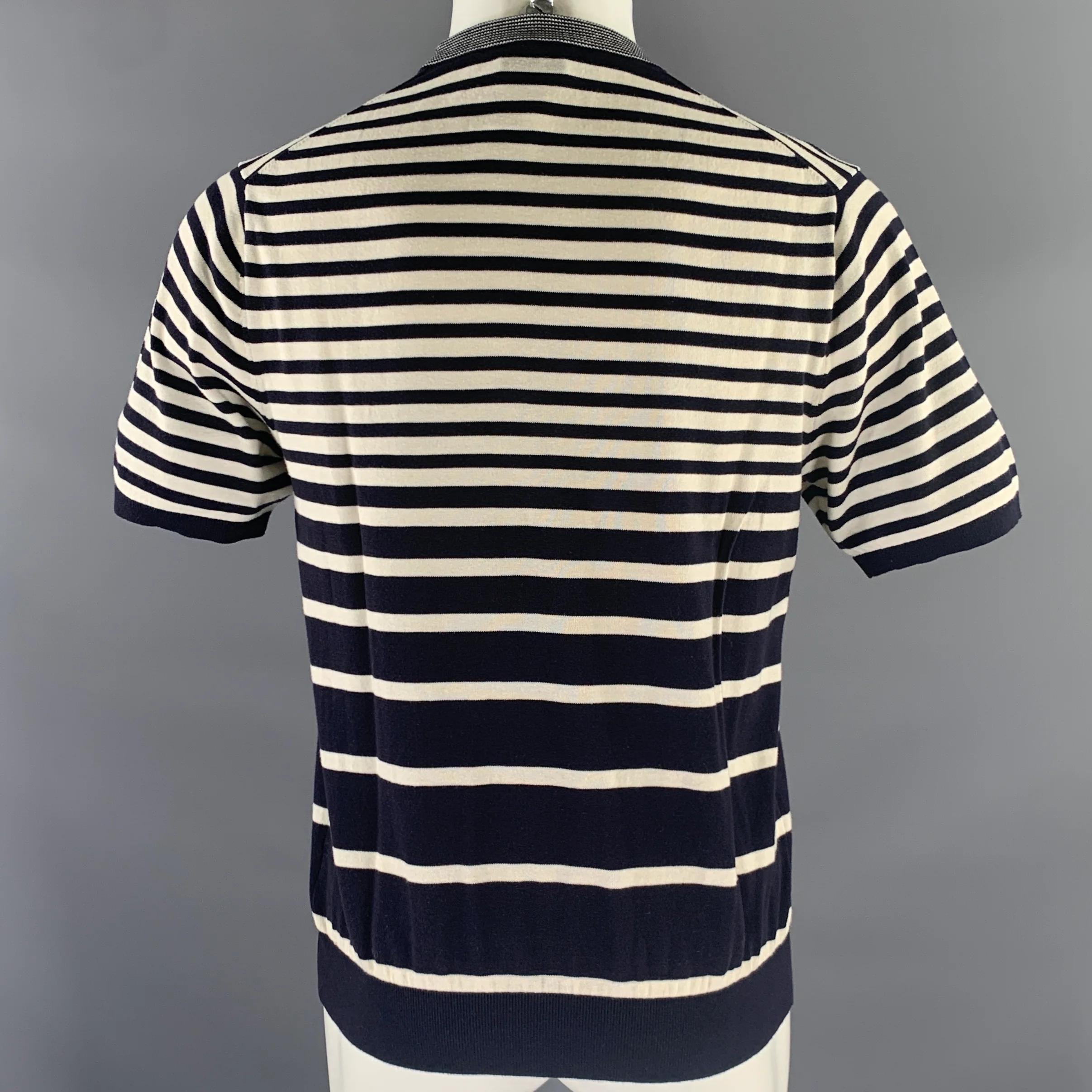 PS by PAUL SMITH Size L White Navy Stripe Ribbed T-shirt - Image 4