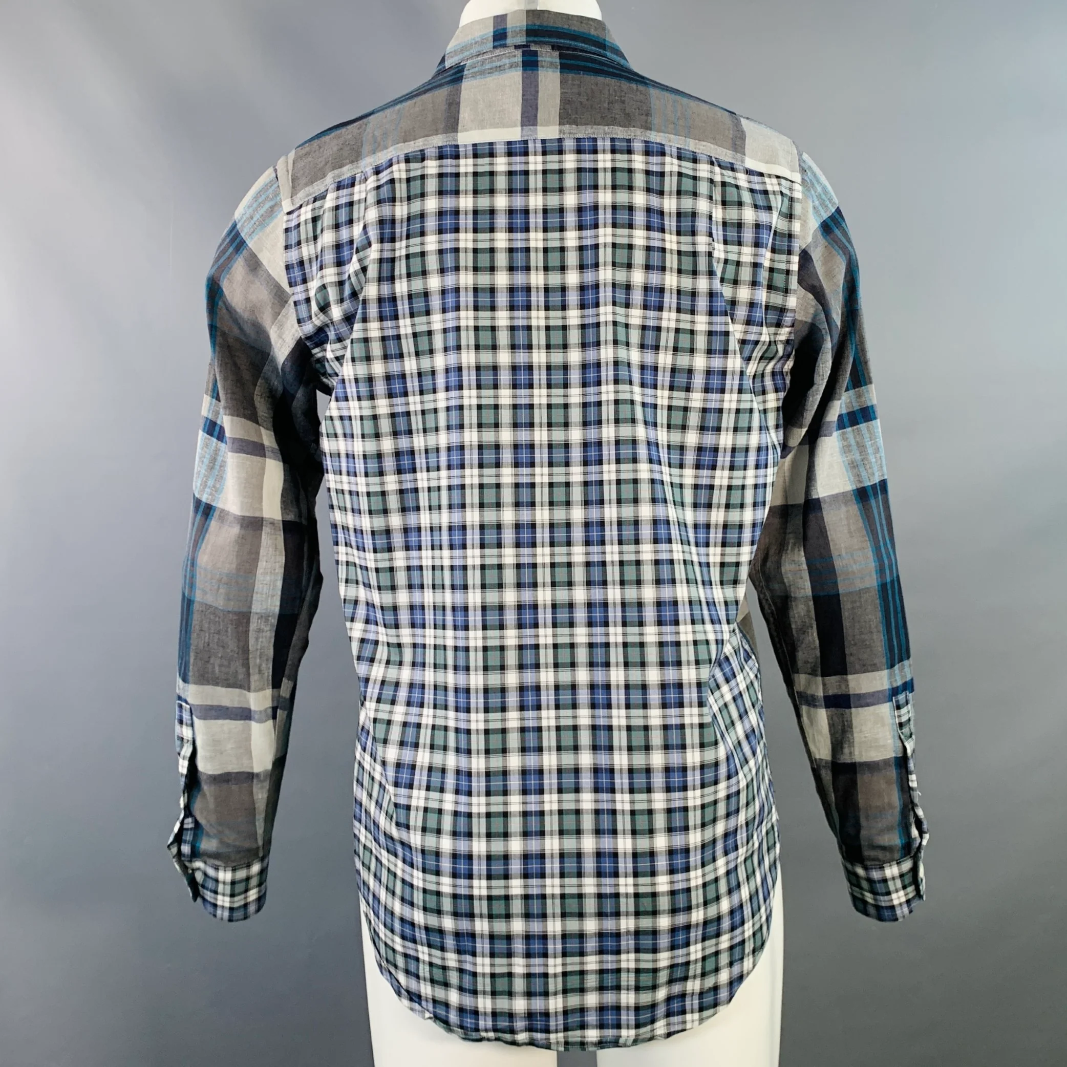 PS by PAUL SMITH Size M Grey Blue Plaid Cotton Blend Casual Fit Long Sleeve Shirt - Image 4