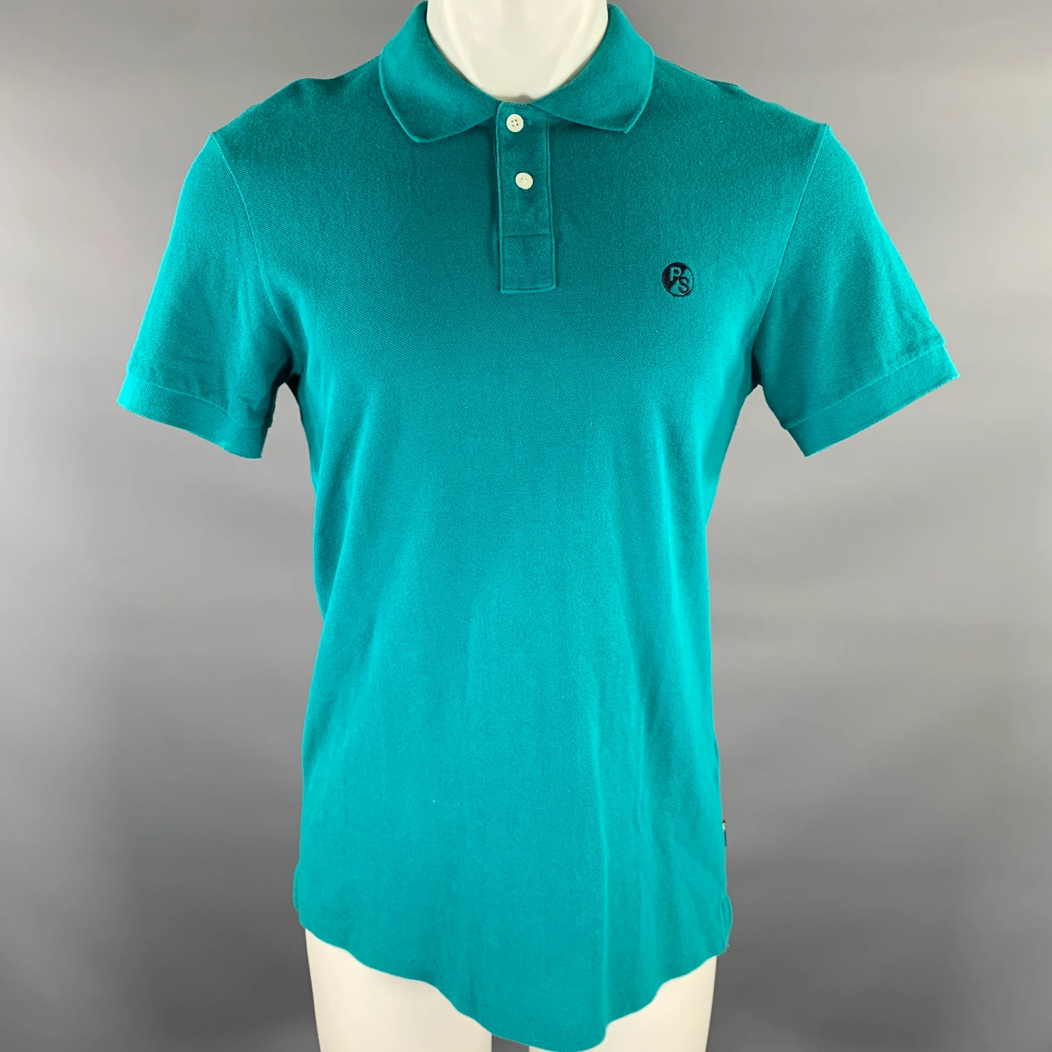PS by PAUL SMITH Size M Turquoise Logo Cotton Polo
