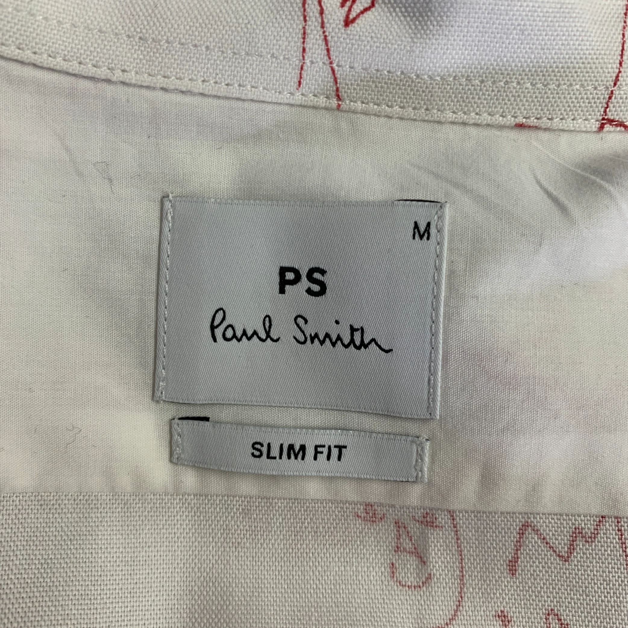 PS by PAUL SMITH Size M White Red Graphic Cotton Button Up Long Sleeve Shirt - Image 5