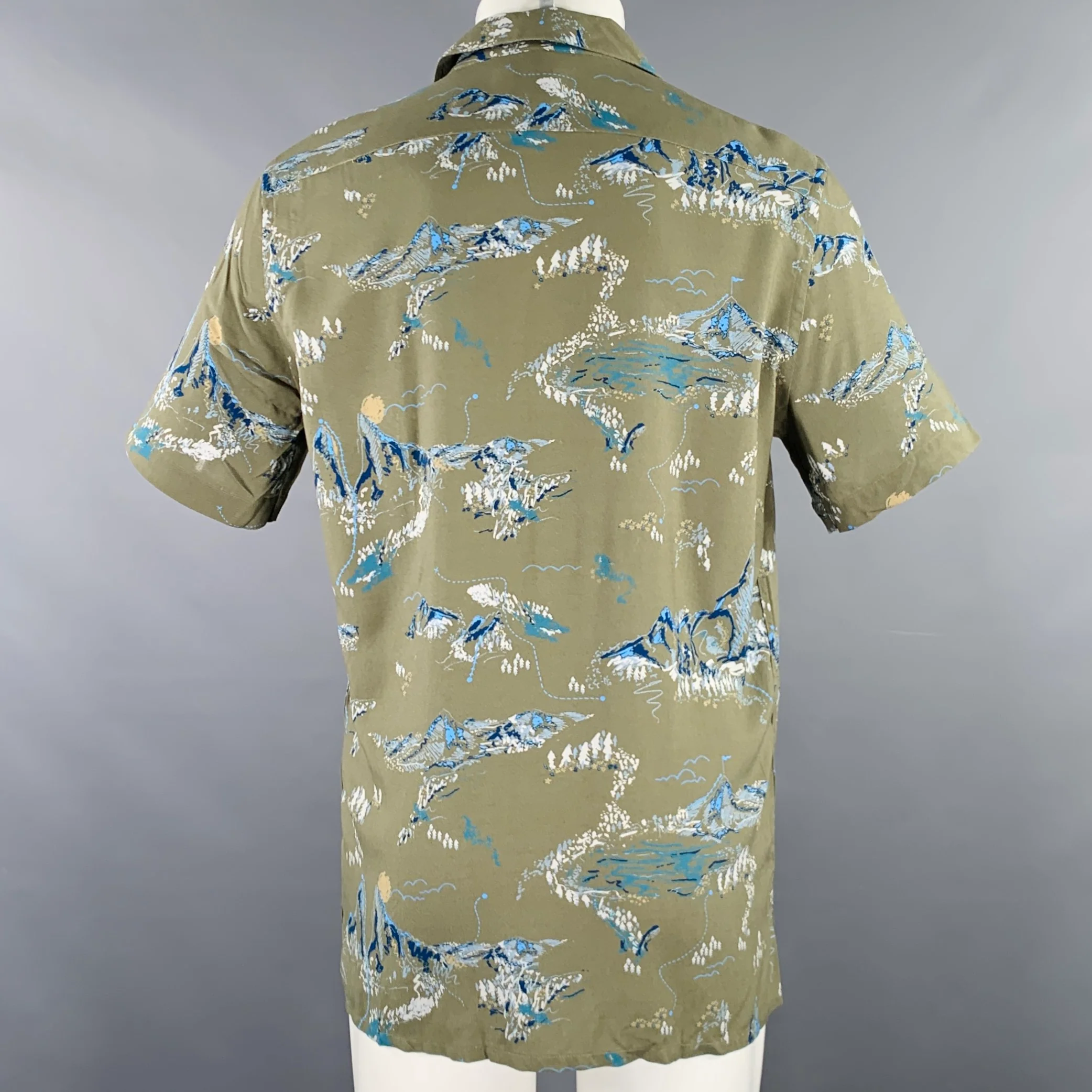 PS by PAUL SMITH Size S Green Blue Viscose One Pocket Short Sleeve Shirt - Image 3
