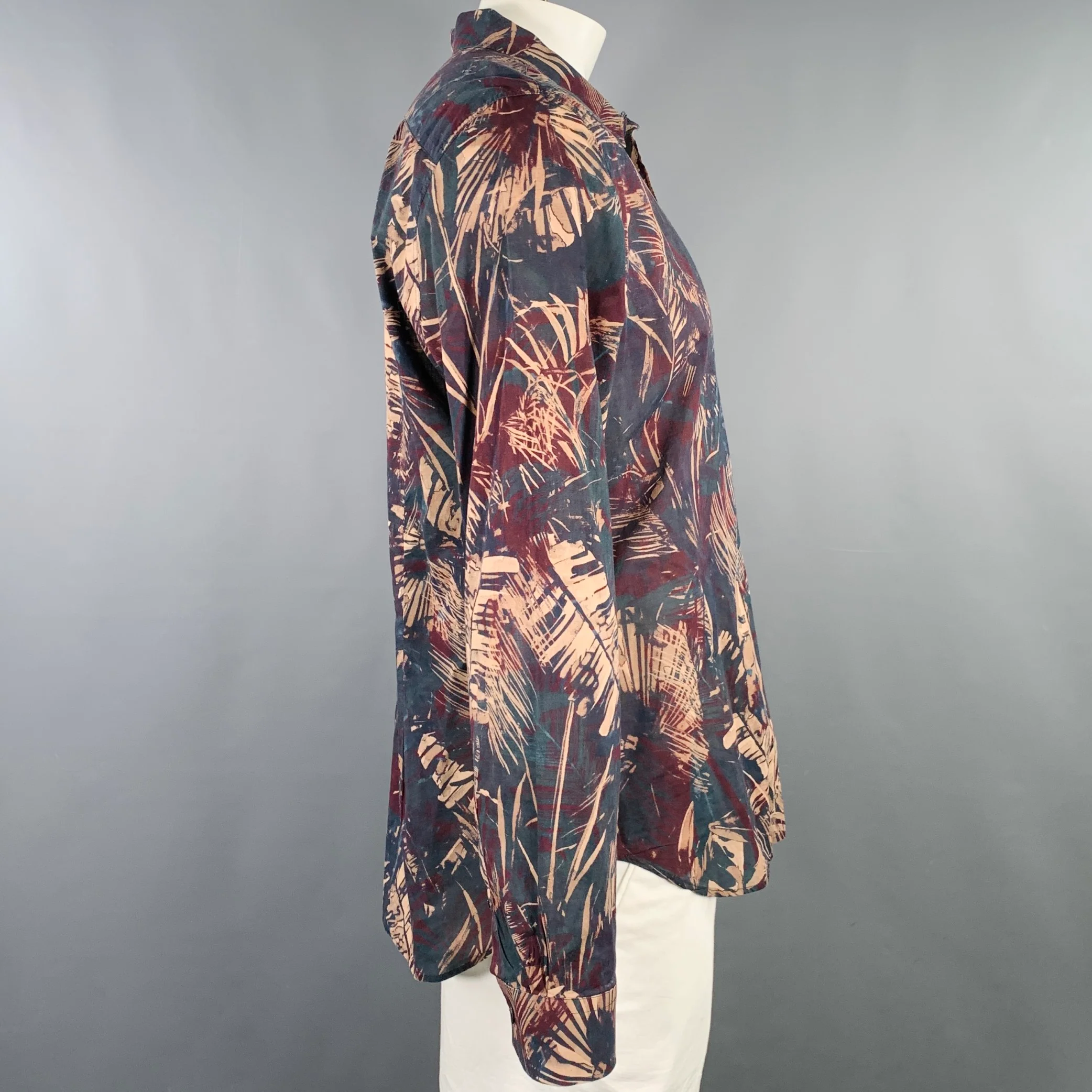 PS by PAUL SMITH Size XL Grey Beige Burgundy Leaves Long Sleeve Shirt - Image 2
