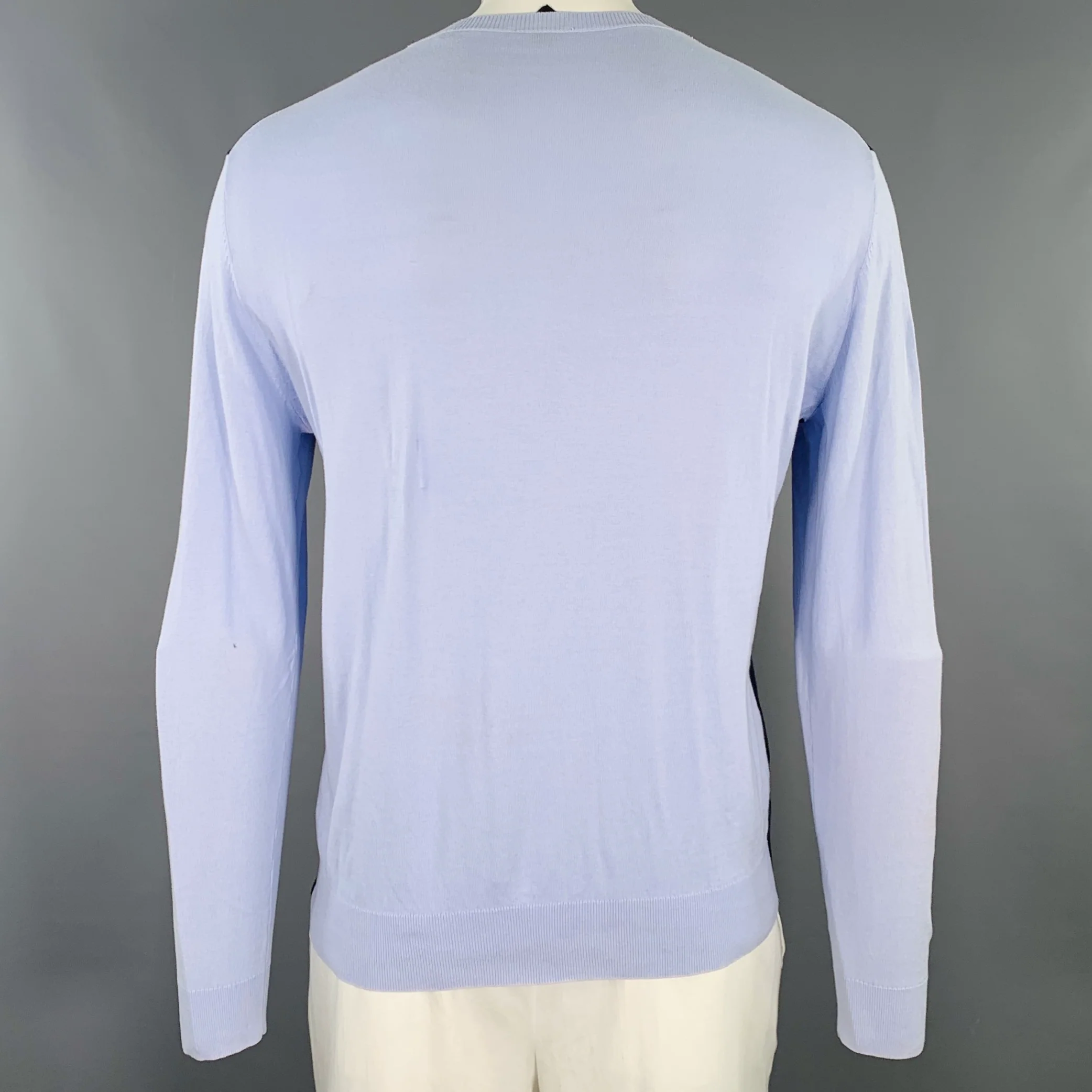 PS by PAUL SMITH Size XL Navy Light Blue Two Toned Cotton Crew Neck Pullover - Image 3