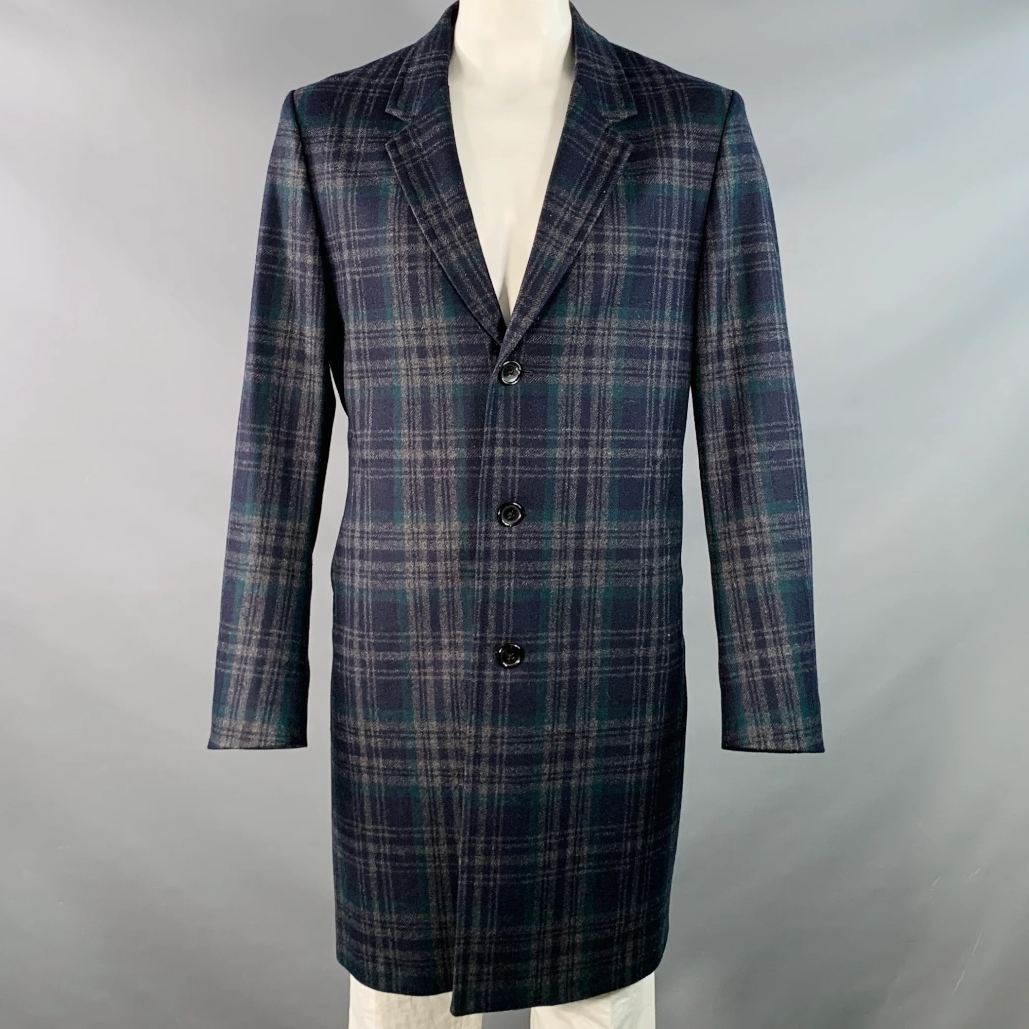 PS by PAUL SMITH Size XXL Charcoal Black Green Wool Blend Plaid Coat
