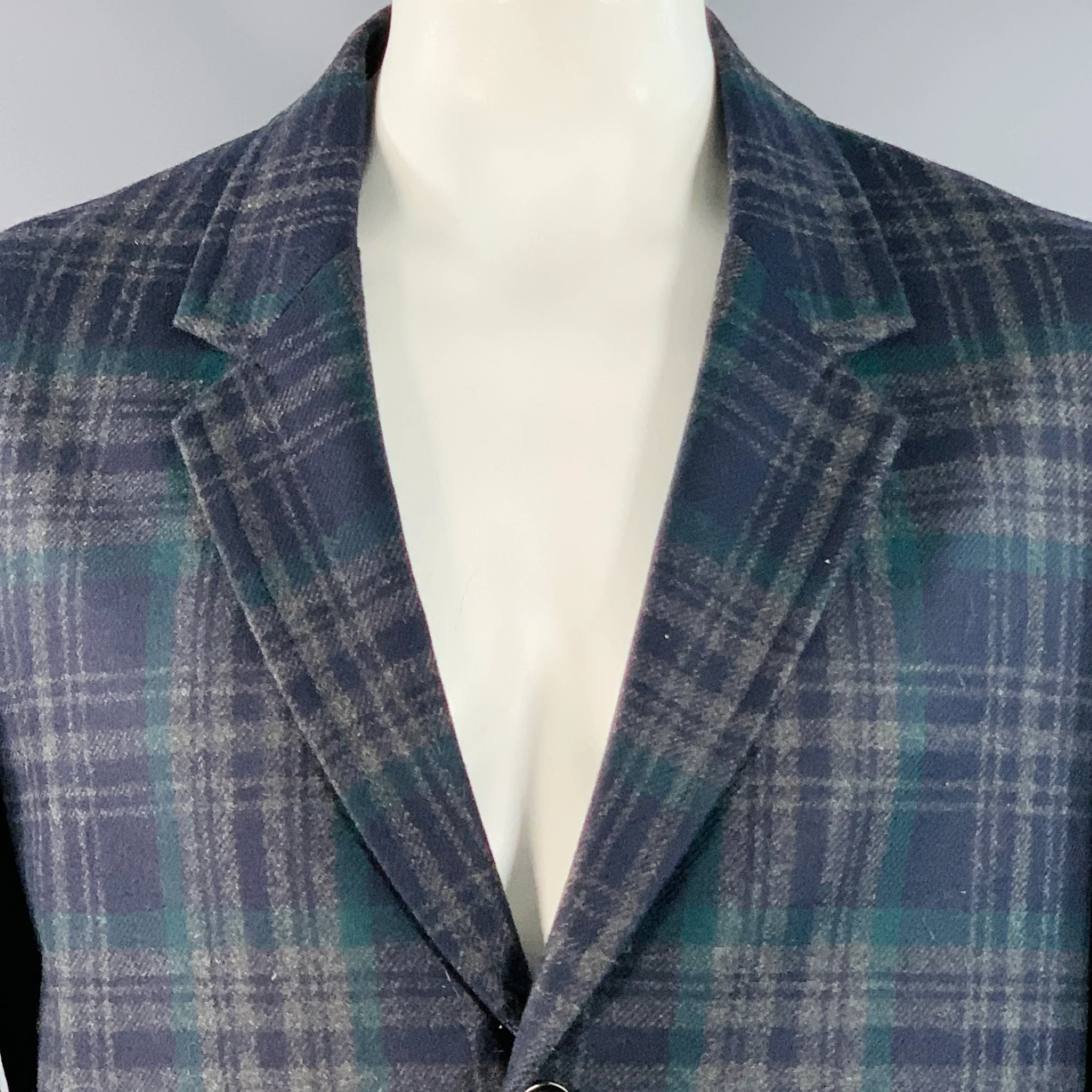 PS by PAUL SMITH Size XXL Charcoal Black Green Wool Blend Plaid Coat - Image 2