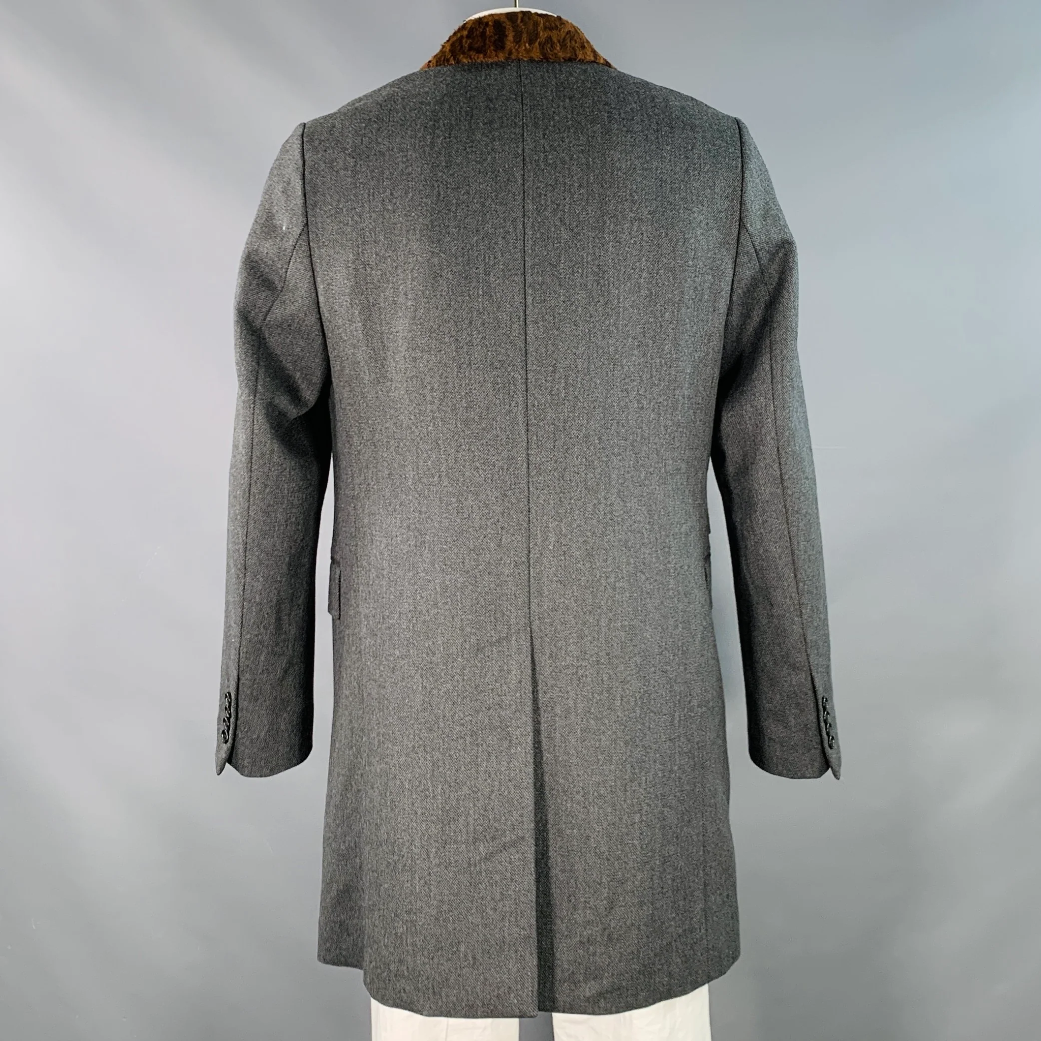 PS by PAUL SMITH Gents Overcoat Size XXL Grey Black Nailhead Wool Contrast Collar Coat - Image 4