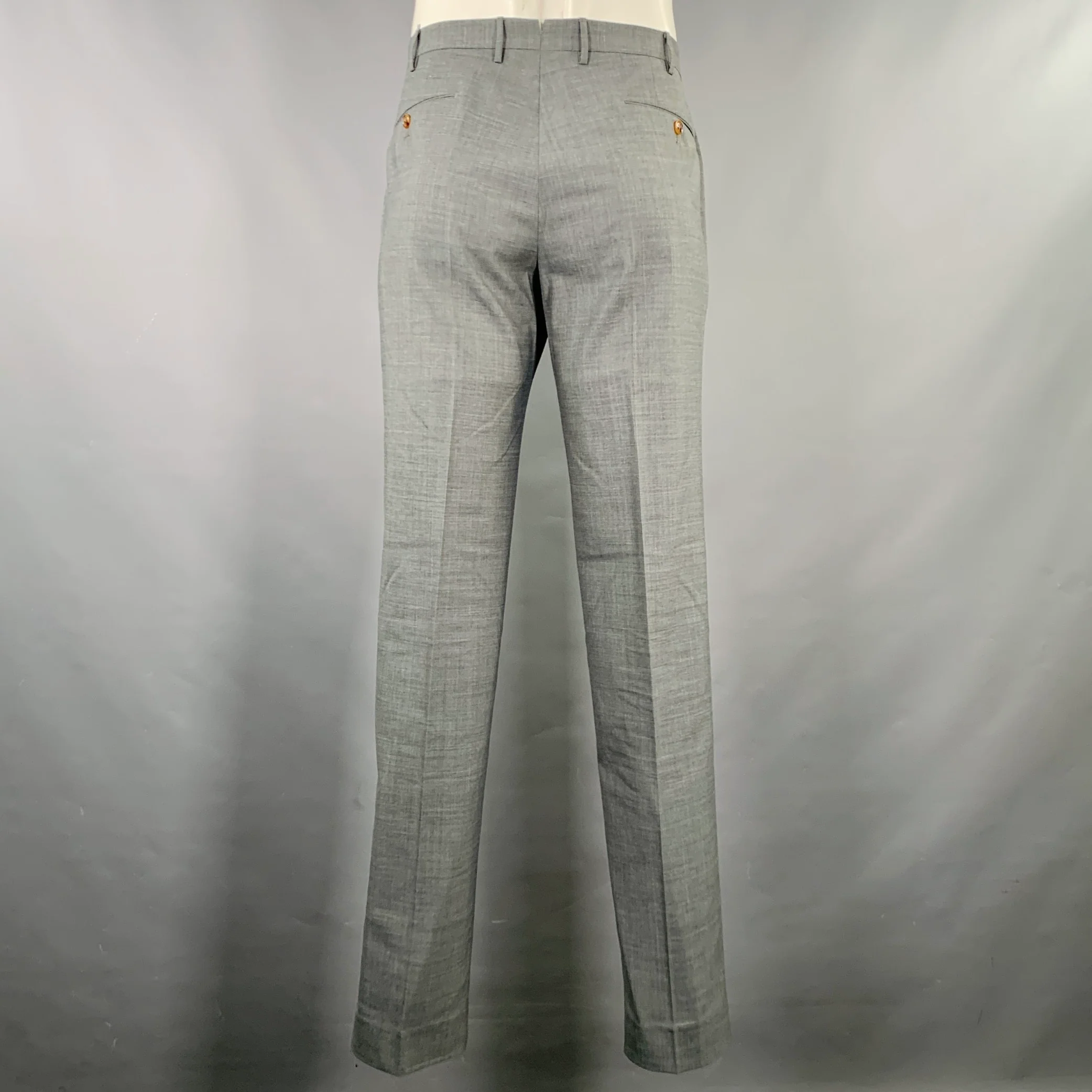 PT01 Size 36 Grey Heather Polyester Blend Flat Front Dress Pants - Image 3