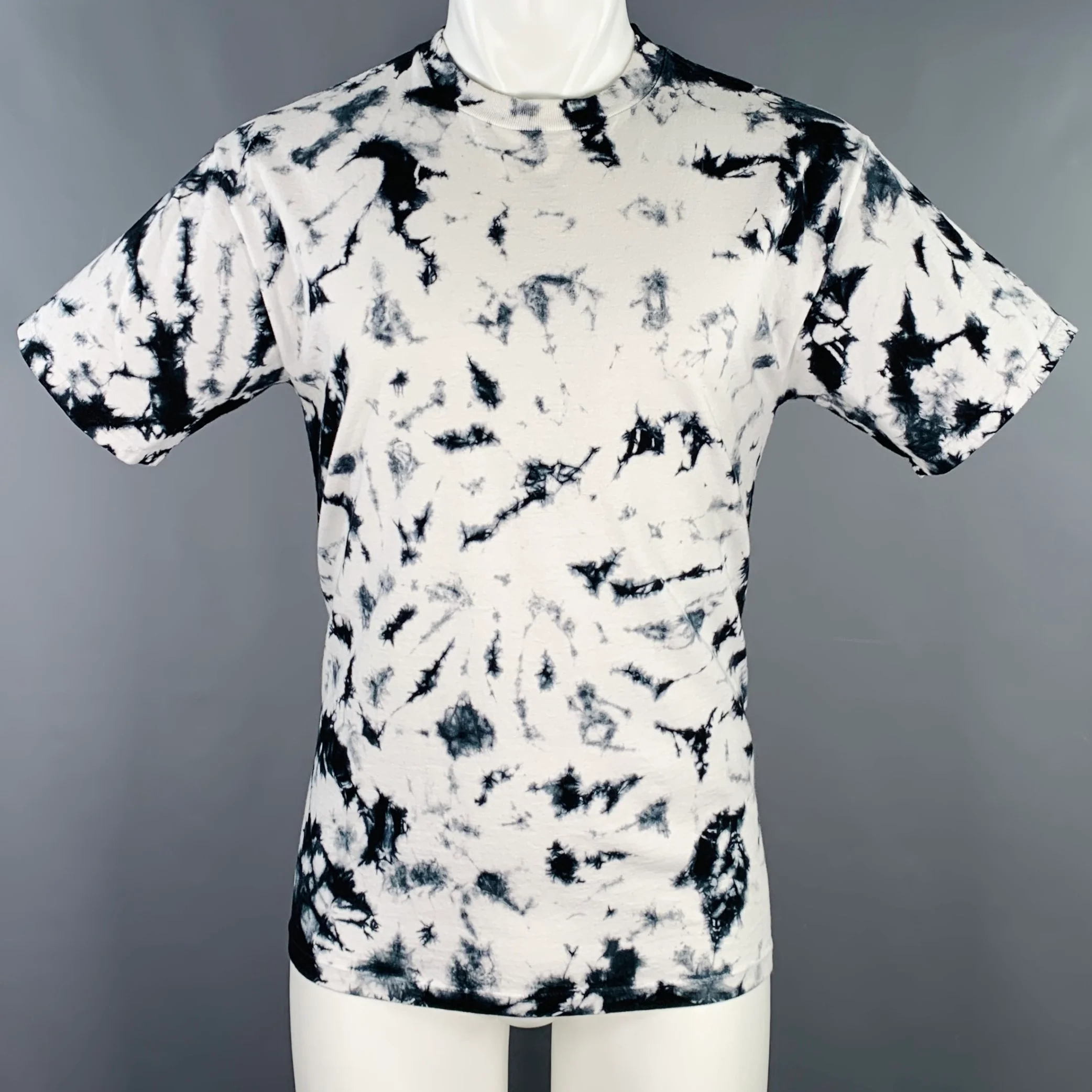 R.SWIADER Size XS White Indigo Tie Dye Cotton Crew Neck T-shirt