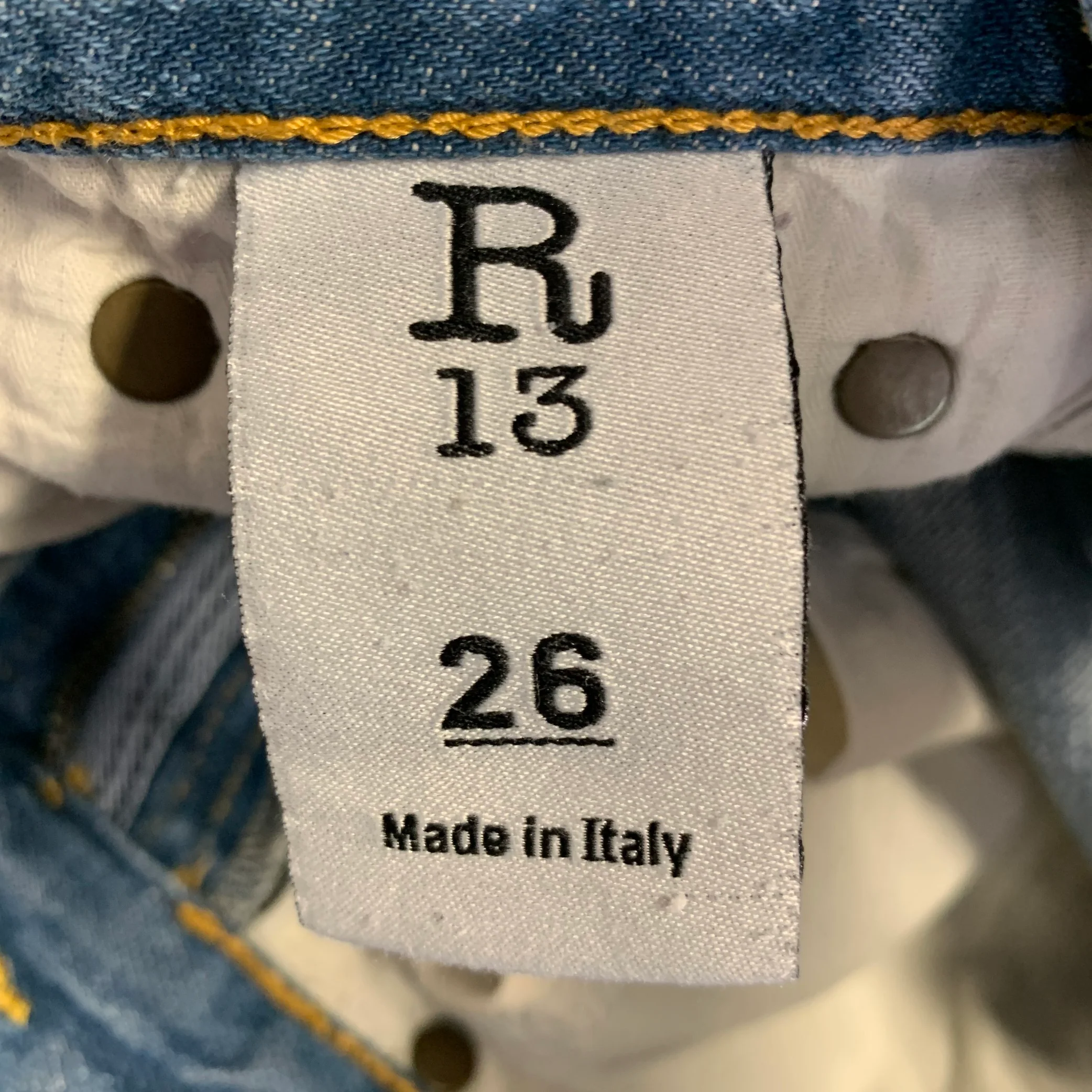 R13 Size 26 Relaxed Skinny Blue Selvedge Denim Twill Distressed Jeans - Image 5