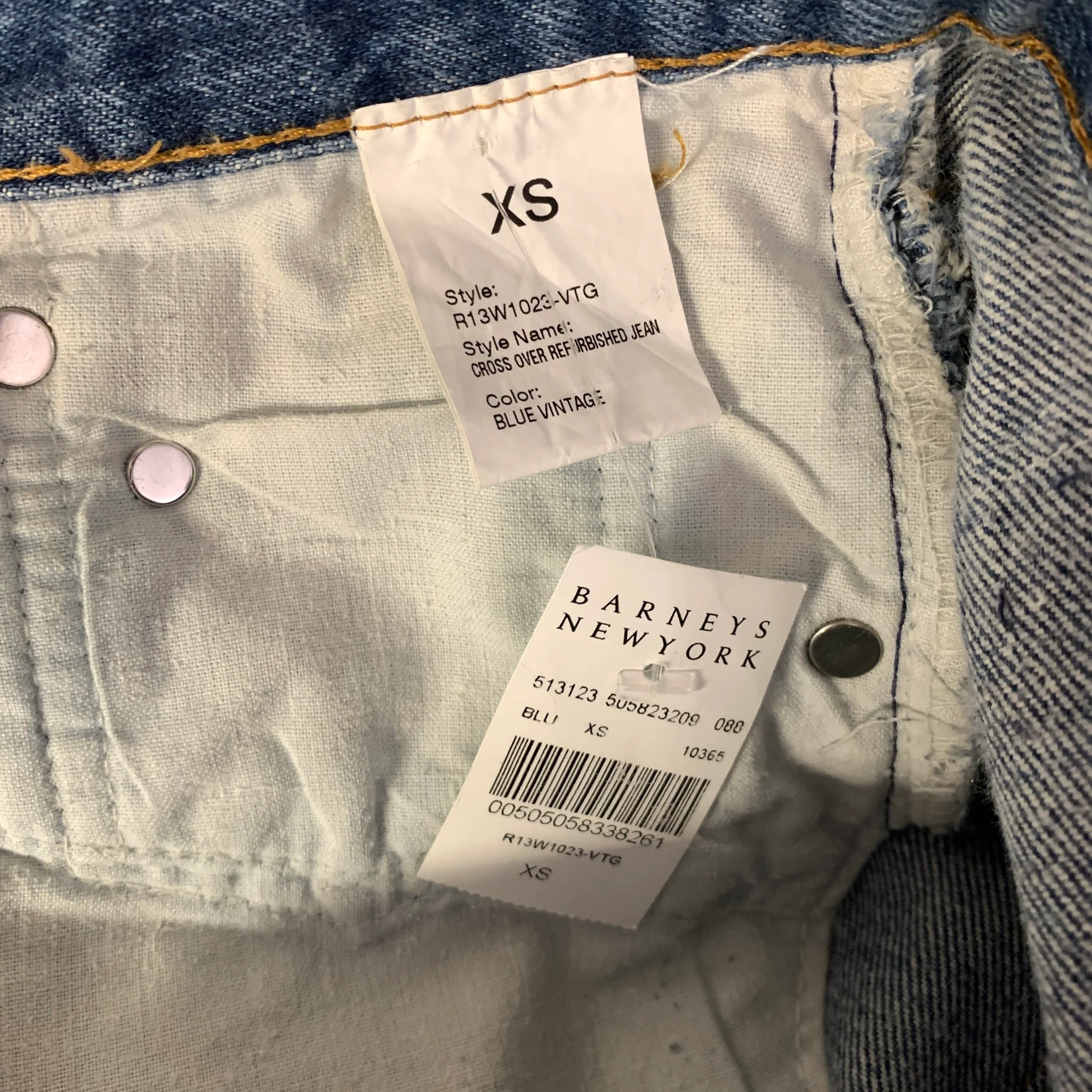 R13 Size 30 Blue Wash Cotton Button Fly Jeans - Image 4