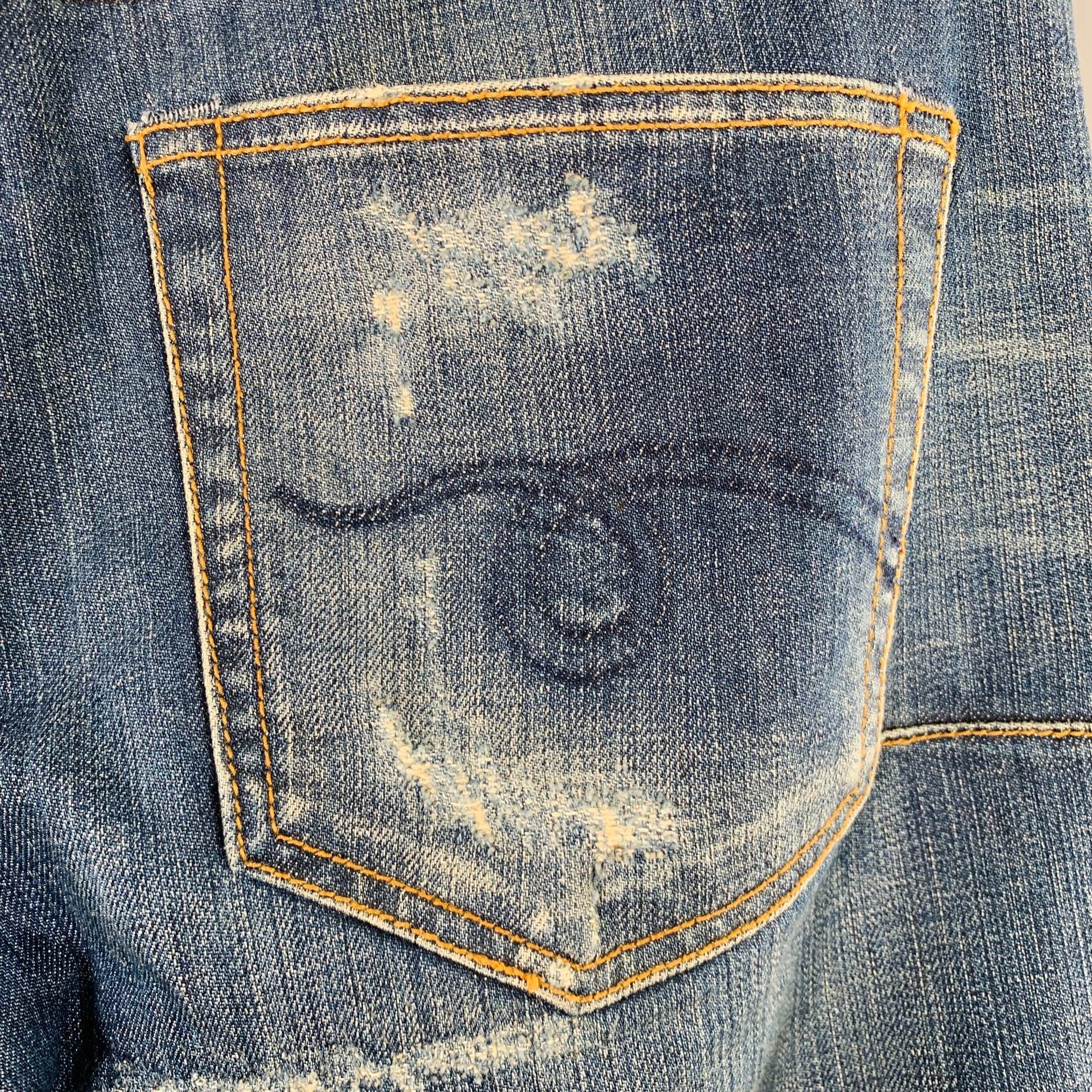 R13 Size 31 Skate Blue Cotton Blend Straight Distressed Jeans - Image 4