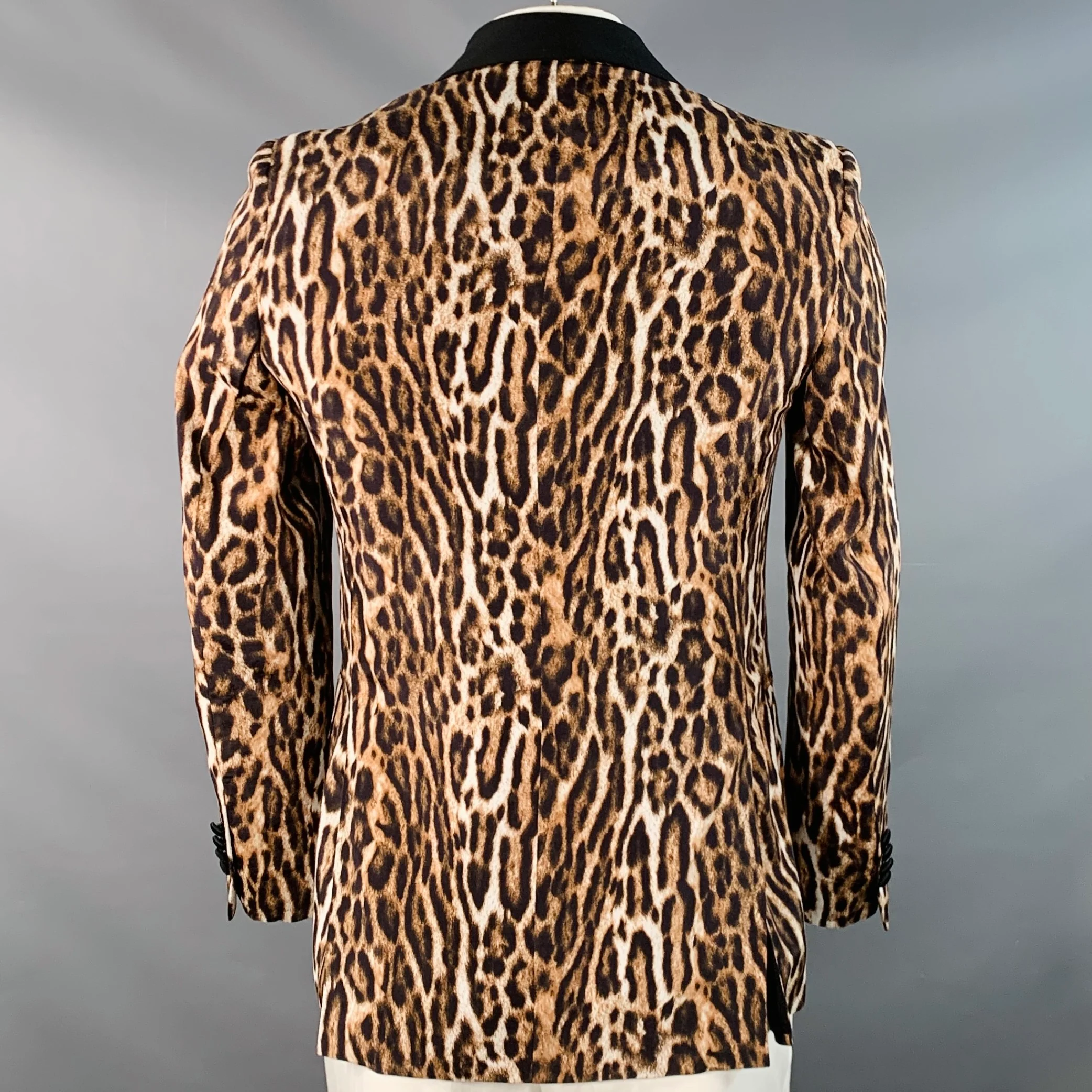 R13 Size L Brown Black White Animal Print Viscose Silk Shawl Collar Sport Coat - Image 4