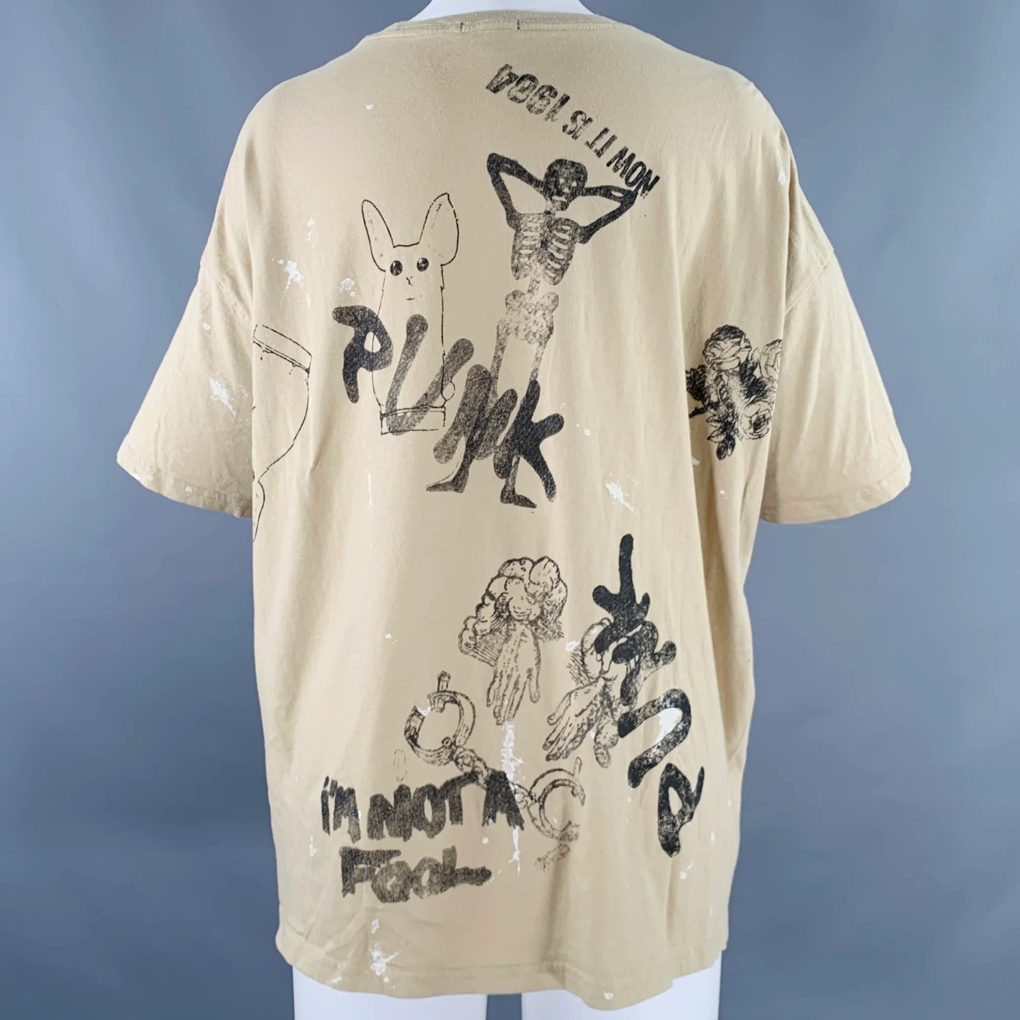 R13 Size M Stamp Khaki Black Cotton Punk Short Sleeve T-shirt - Image 7