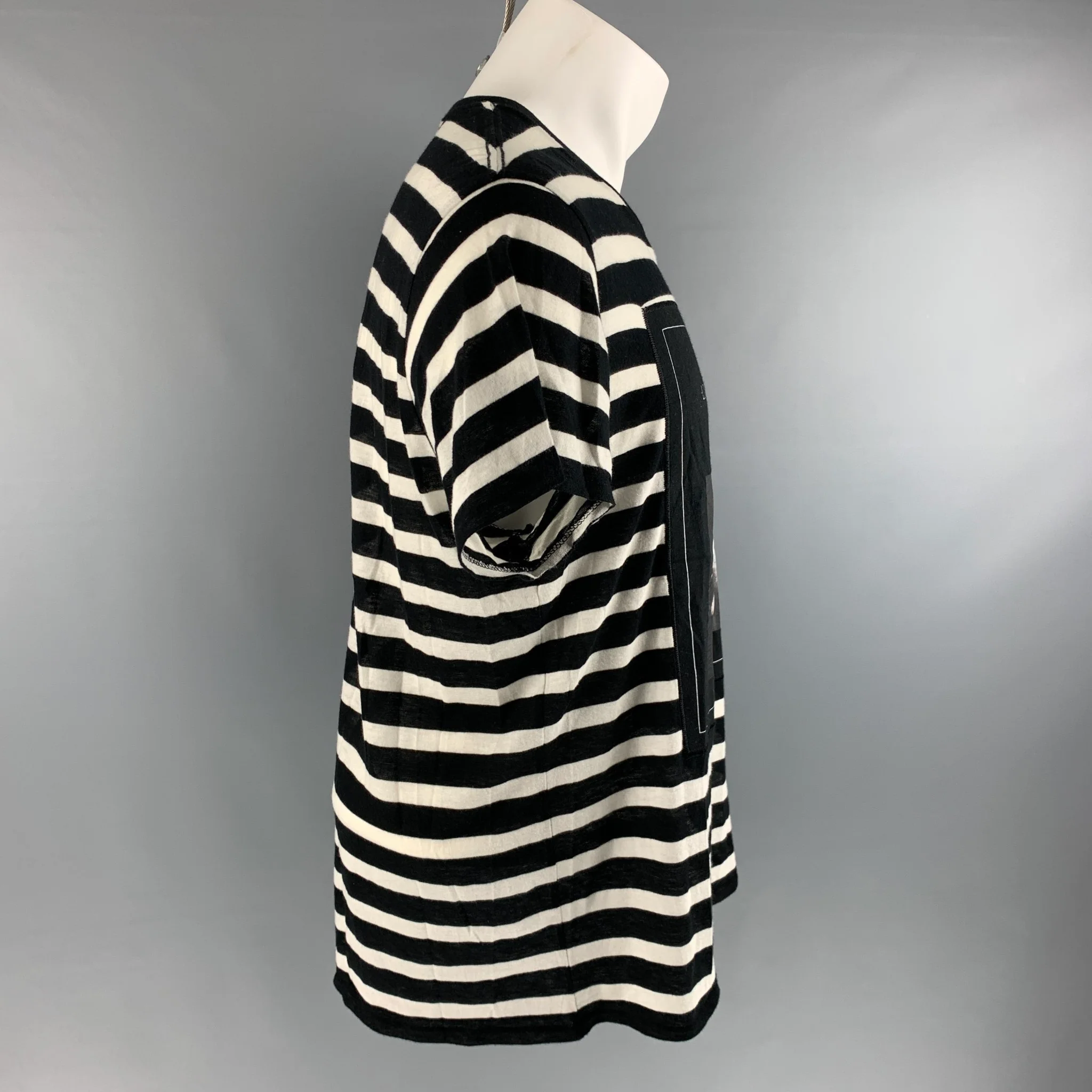 R13 Size S Black White Stripe Cotton / Cashmere Short Sleeve T-shirt - Image 3