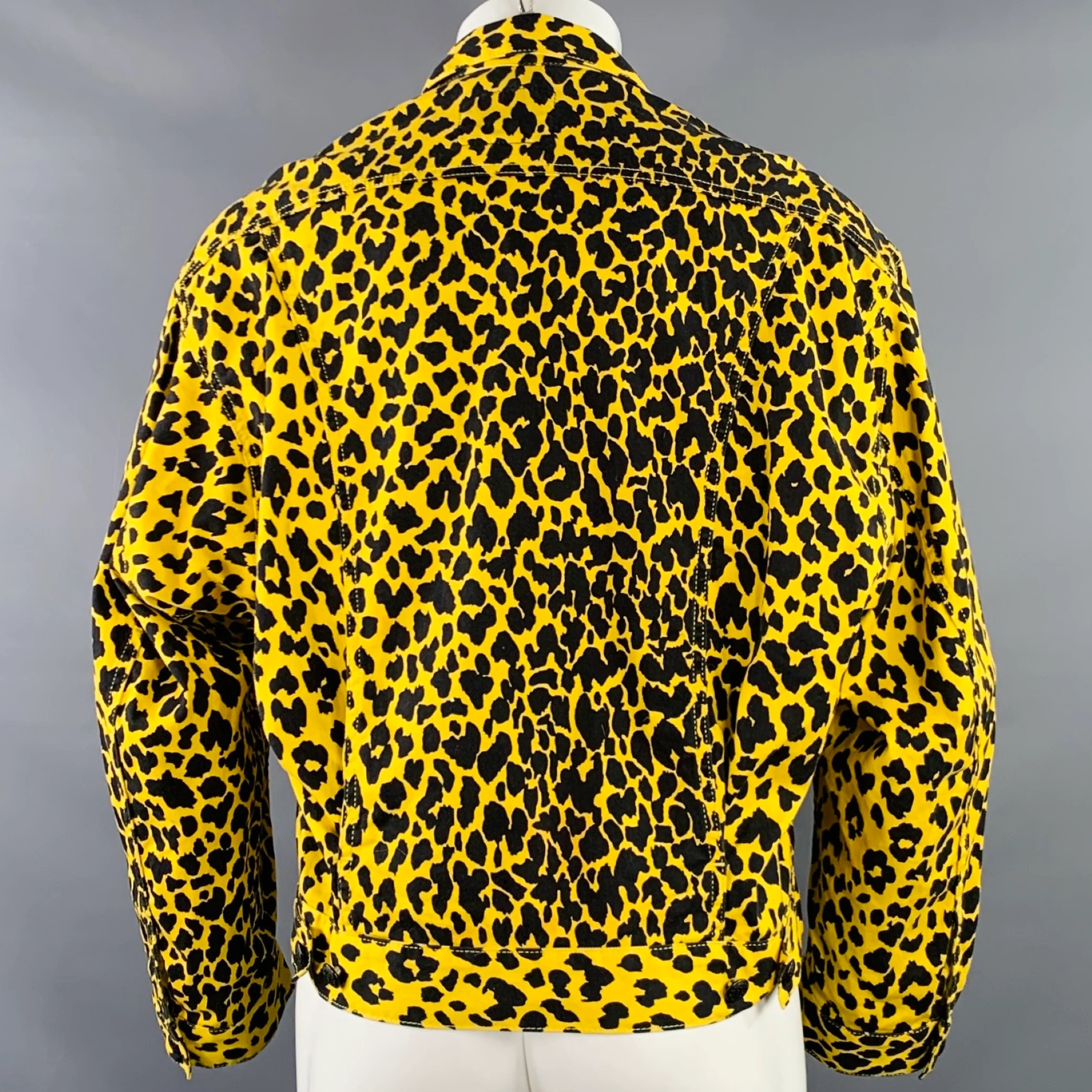 R13 Size S Reed Oversized Yellow Black Animal Print Cotton Trucker Jacket - Image 3