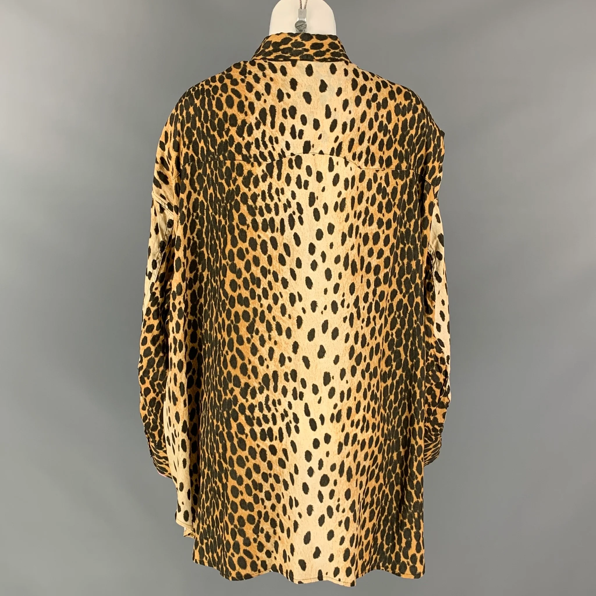 R13 Size XS Western Fringe Tan Brown Cotton Animal Print Oversized Shirt - Image 4