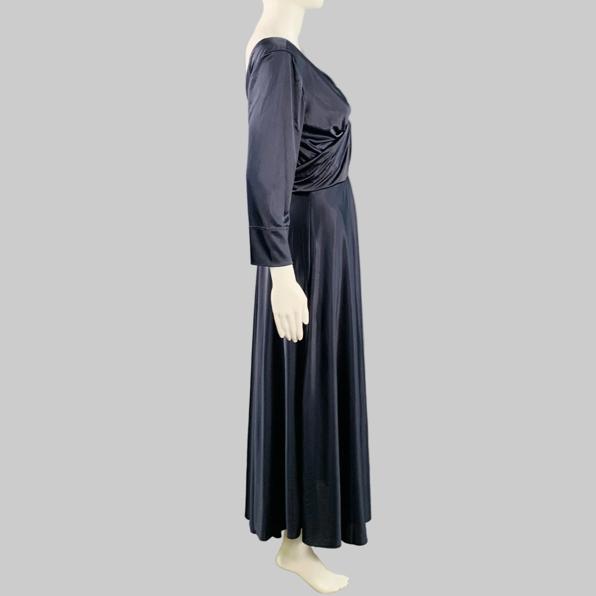 RACHEL COMEY Size 6 Navy Satin V-Neck Midi Evening Gown - Image 3