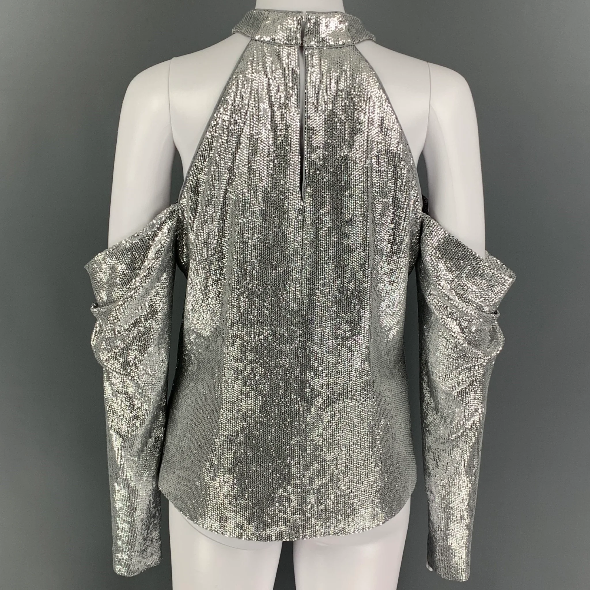 RACHEL ZOE Size 6 Silver Rayon Sequined Off-Shoulder Dress Top - Image 4