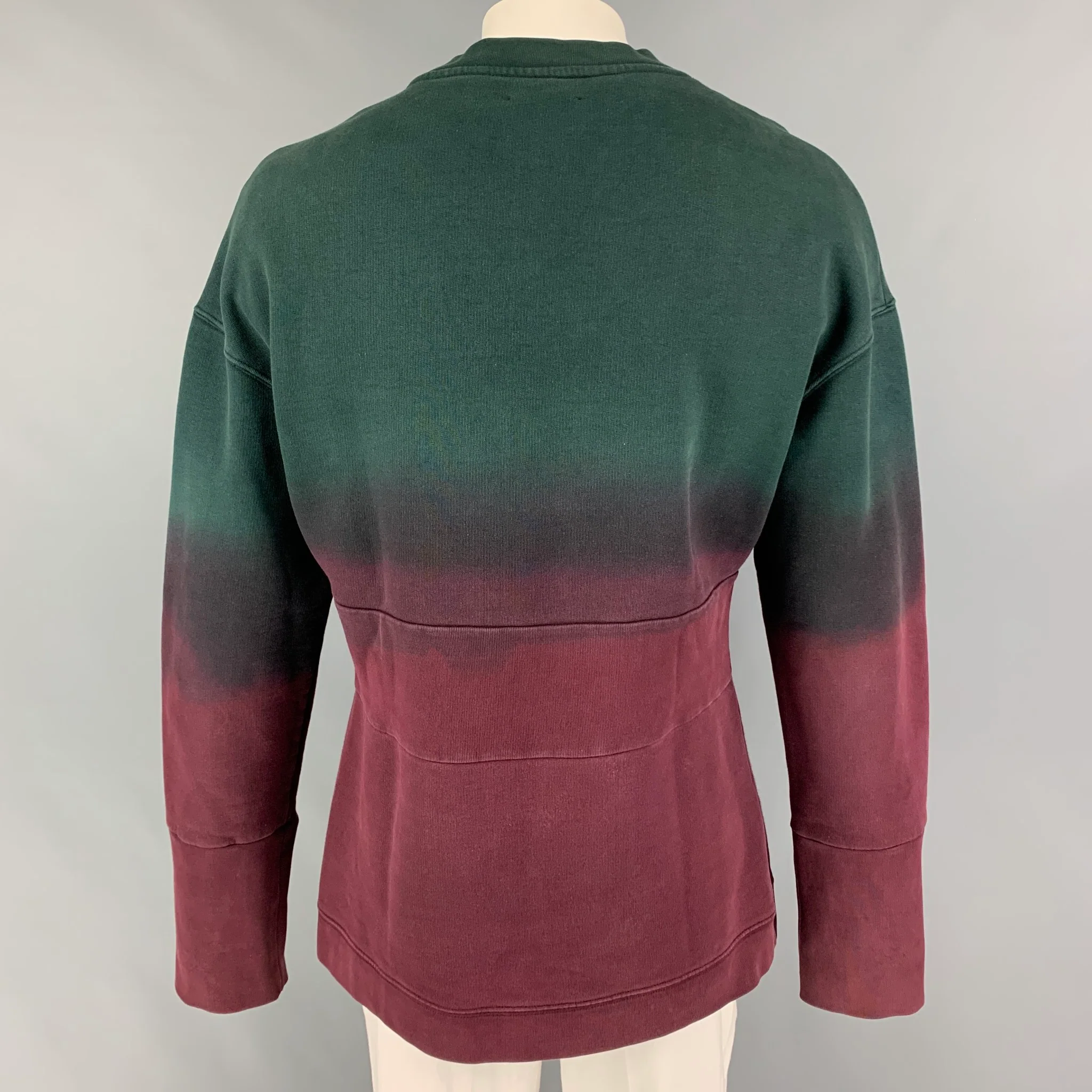 RAF SIMONS AW 12 Size L Green Burgundy Ombre Cotton Polyester Crew-Neck Pullover - Image 3