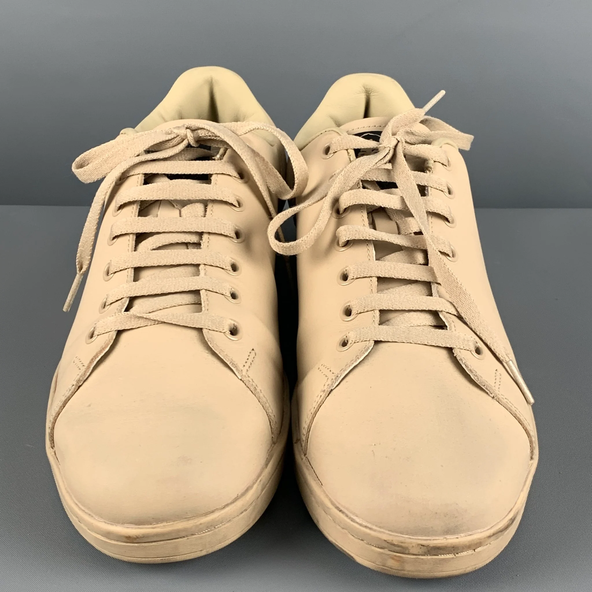 RAF SIMONS Size 11 Beige Leather Low Top Sneakers - Image 4