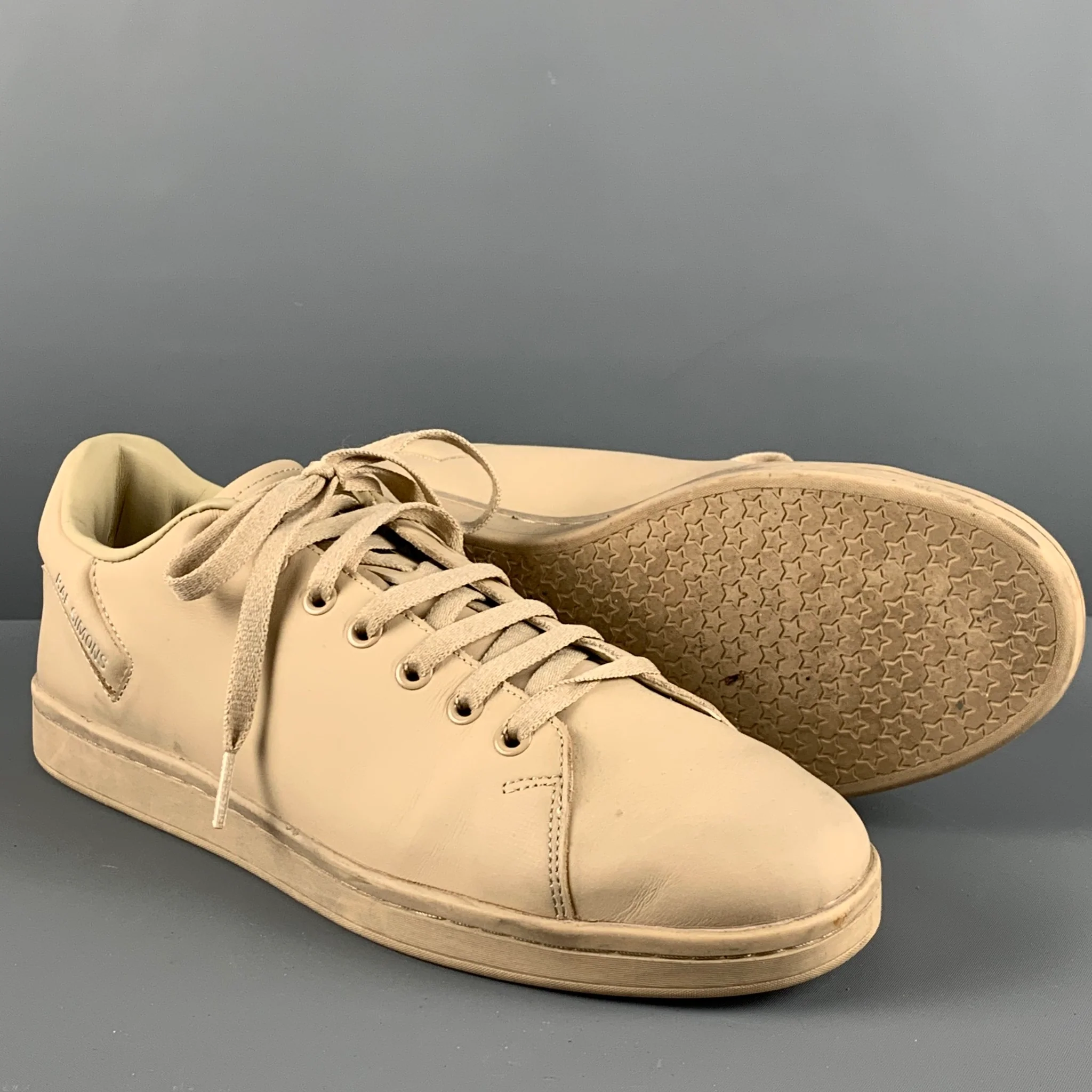 RAF SIMONS Size 11 Beige Leather Low Top Sneakers - Image 5
