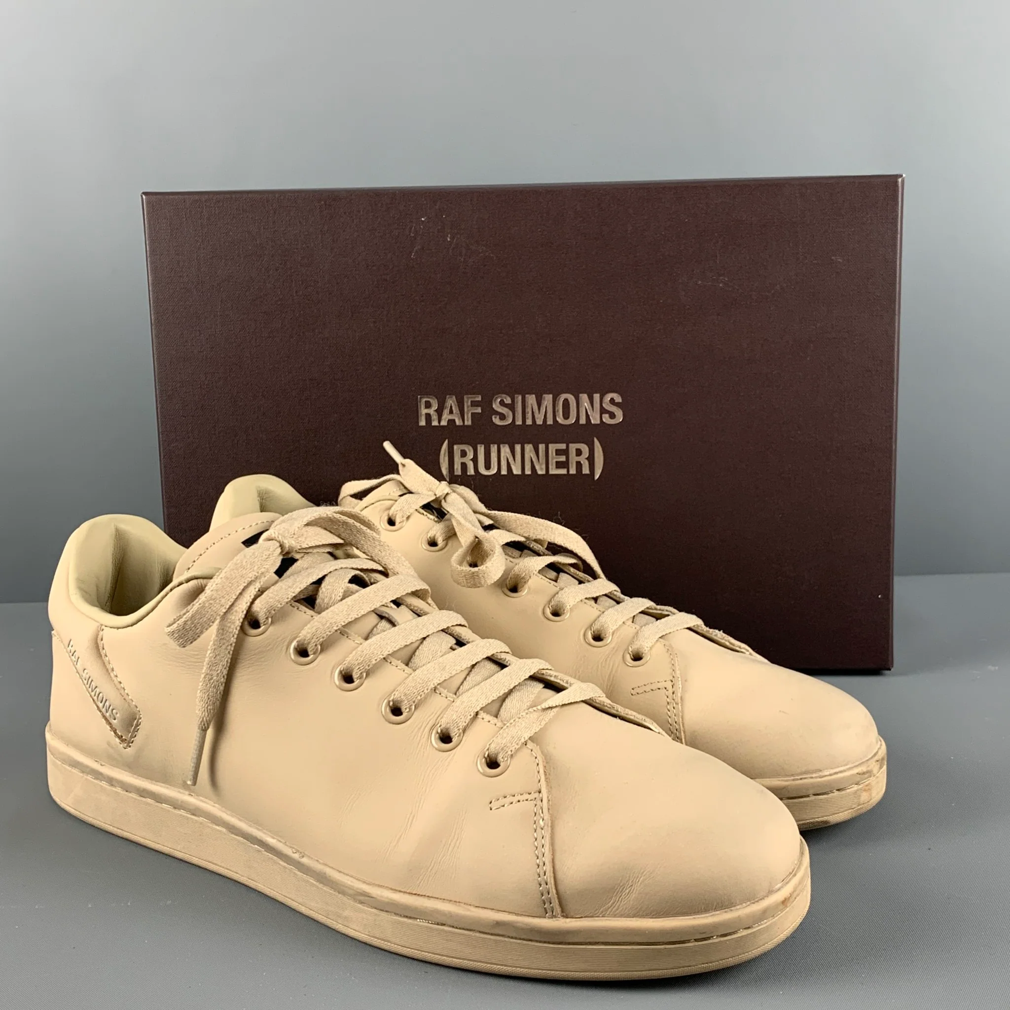 RAF SIMONS Size 11 Beige Leather Low Top Sneakers - Image 9