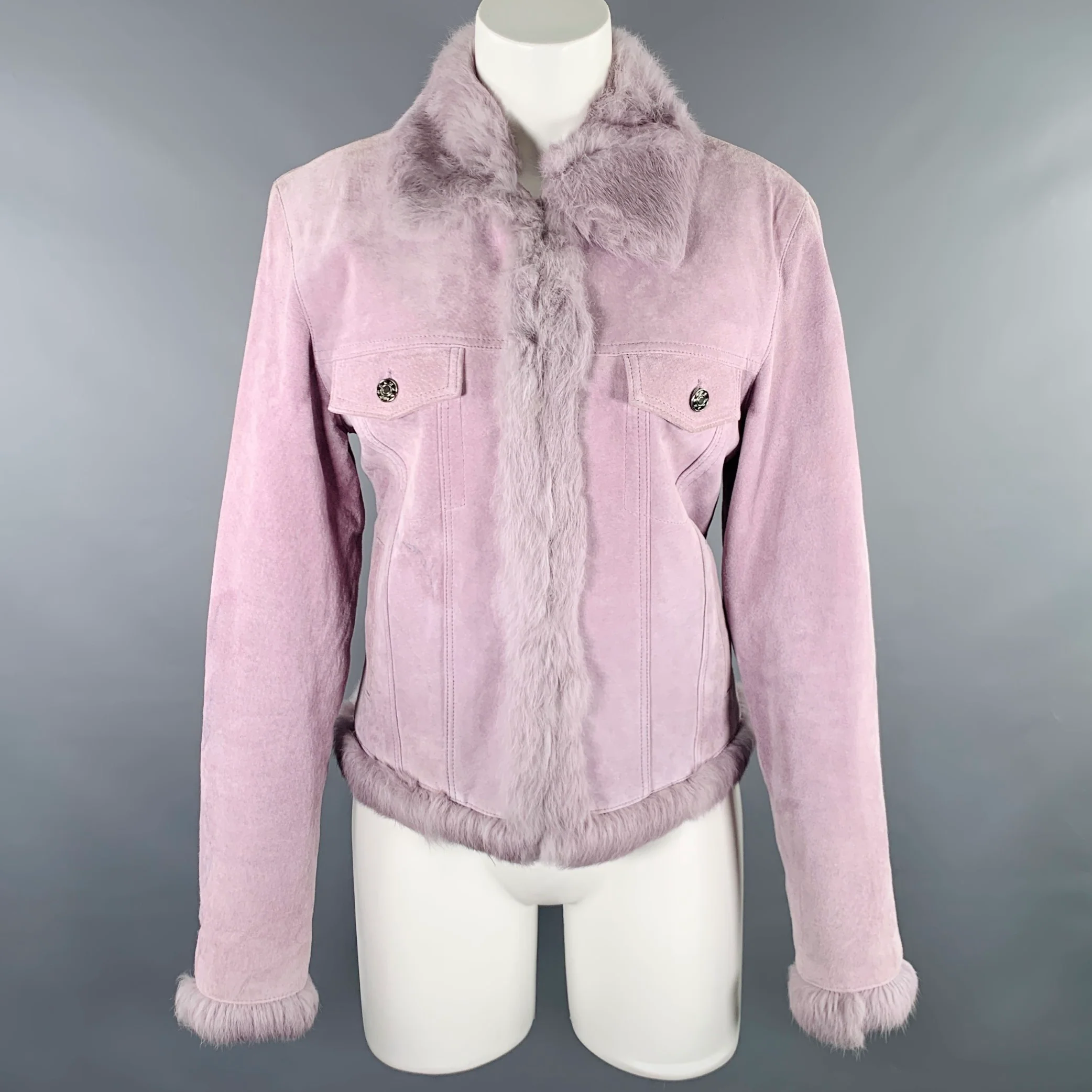 RAFFAELO Size M Purple Suede Fur Collar Eye Hook Jacket