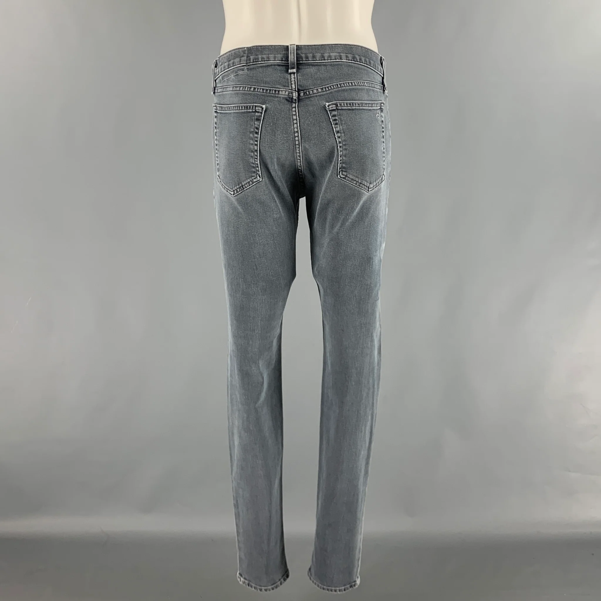 RAG & BONE Size 31 Grey Cotton Polyurethane Slim Button Fly Jeans - Image 3