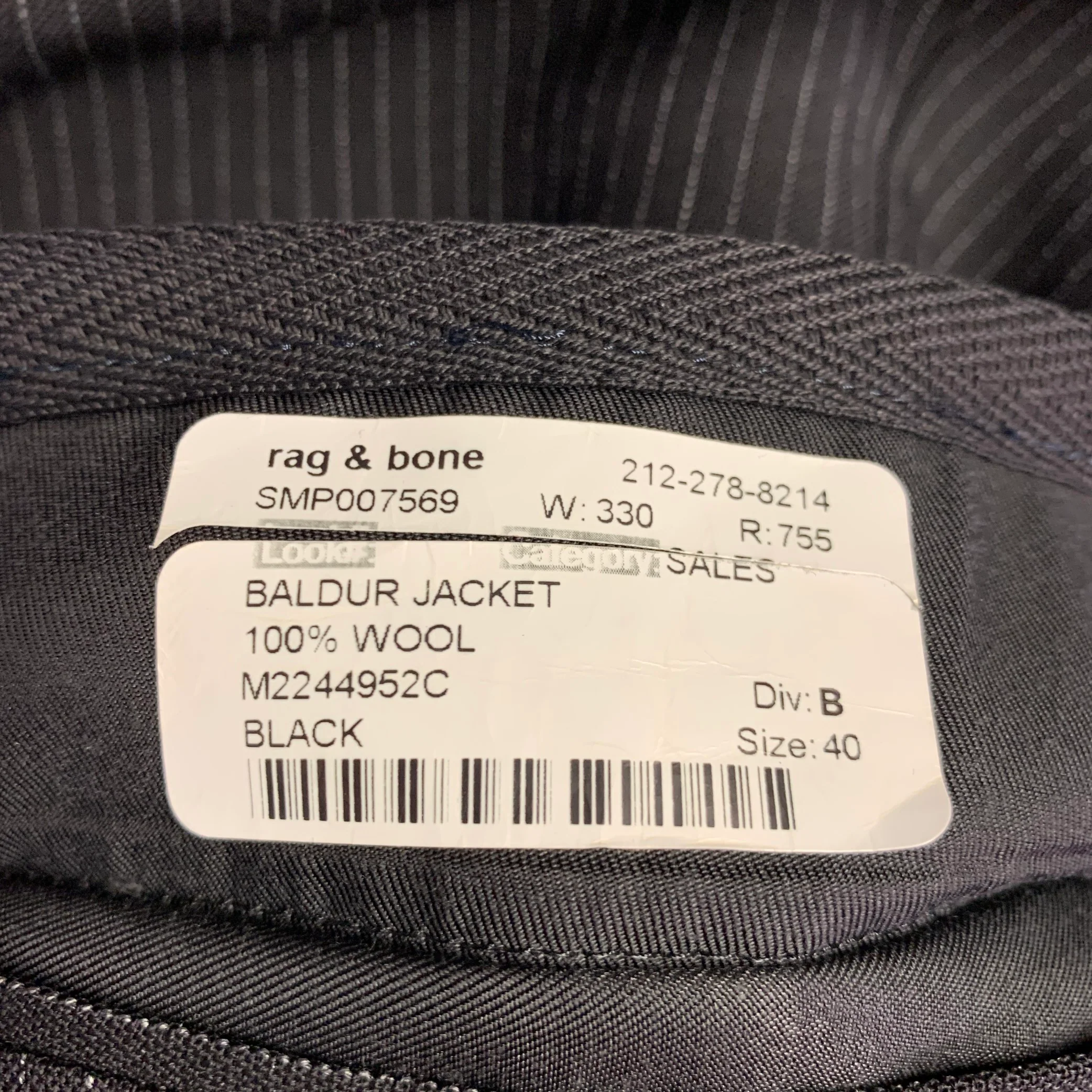 RAG & BONE Size 40 Black Grey Pinstripe Wool Single Breasted Sport Coat - Image 9